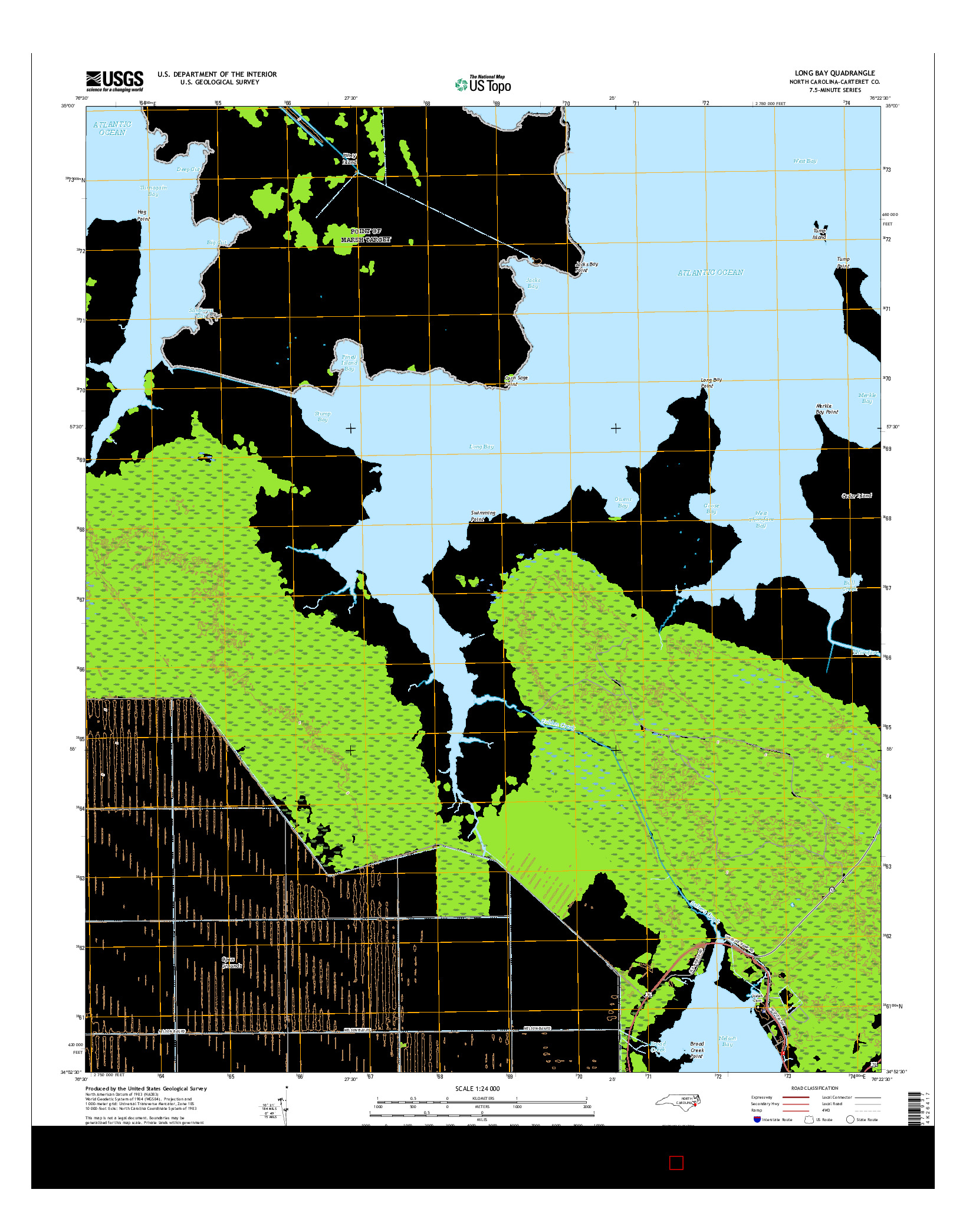 USGS US TOPO 7.5-MINUTE MAP FOR LONG BAY, NC 2016