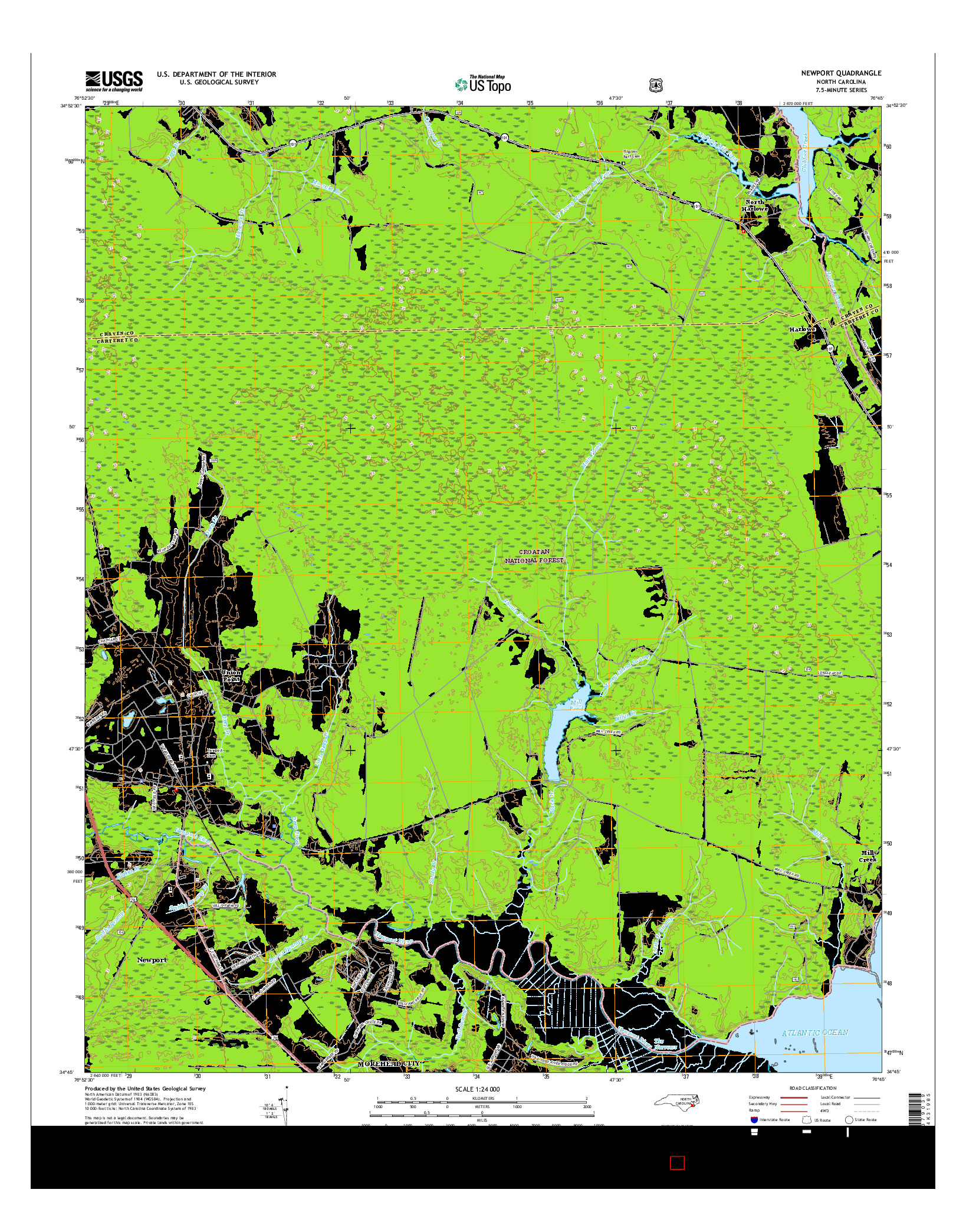 USGS US TOPO 7.5-MINUTE MAP FOR NEWPORT, NC 2016