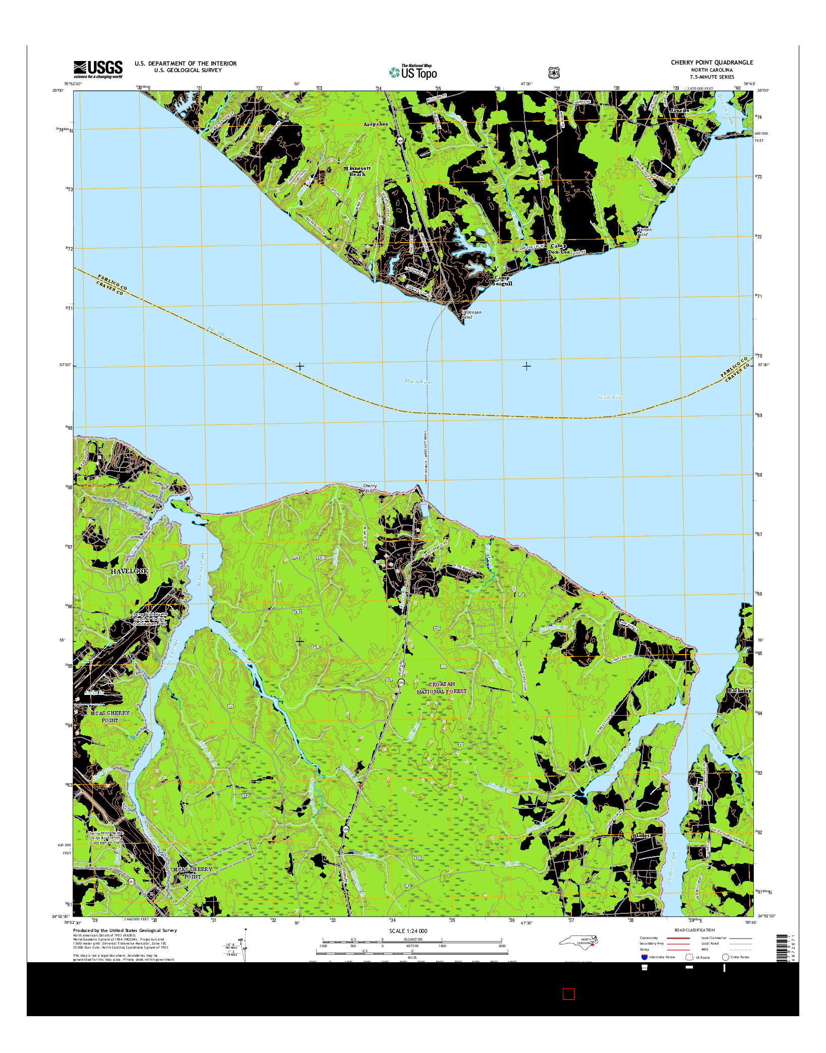 USGS US TOPO 7.5-MINUTE MAP FOR CHERRY POINT, NC 2016