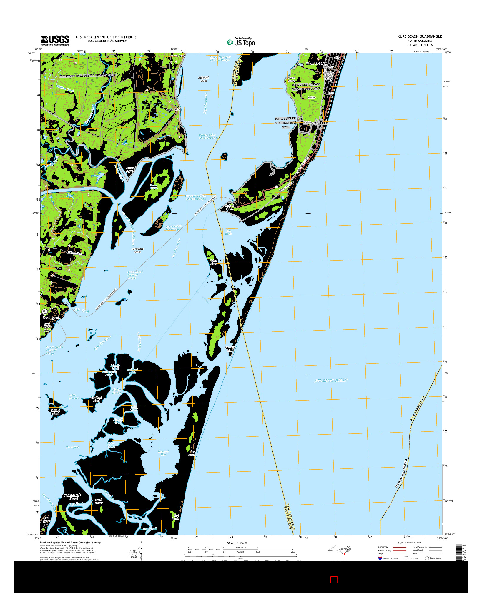 USGS US TOPO 7.5-MINUTE MAP FOR KURE BEACH, NC 2016