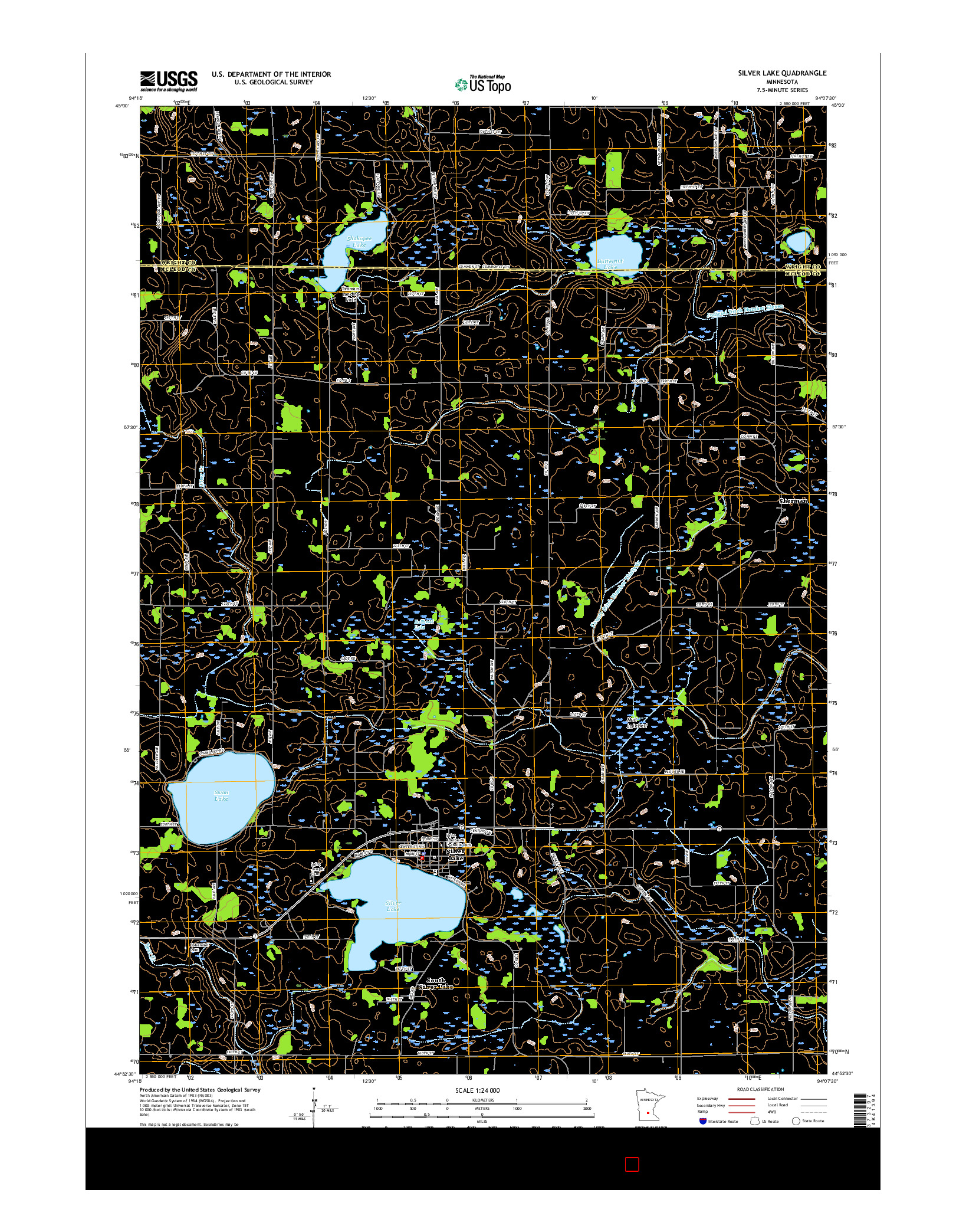 USGS US TOPO 7.5-MINUTE MAP FOR SILVER LAKE, MN 2016