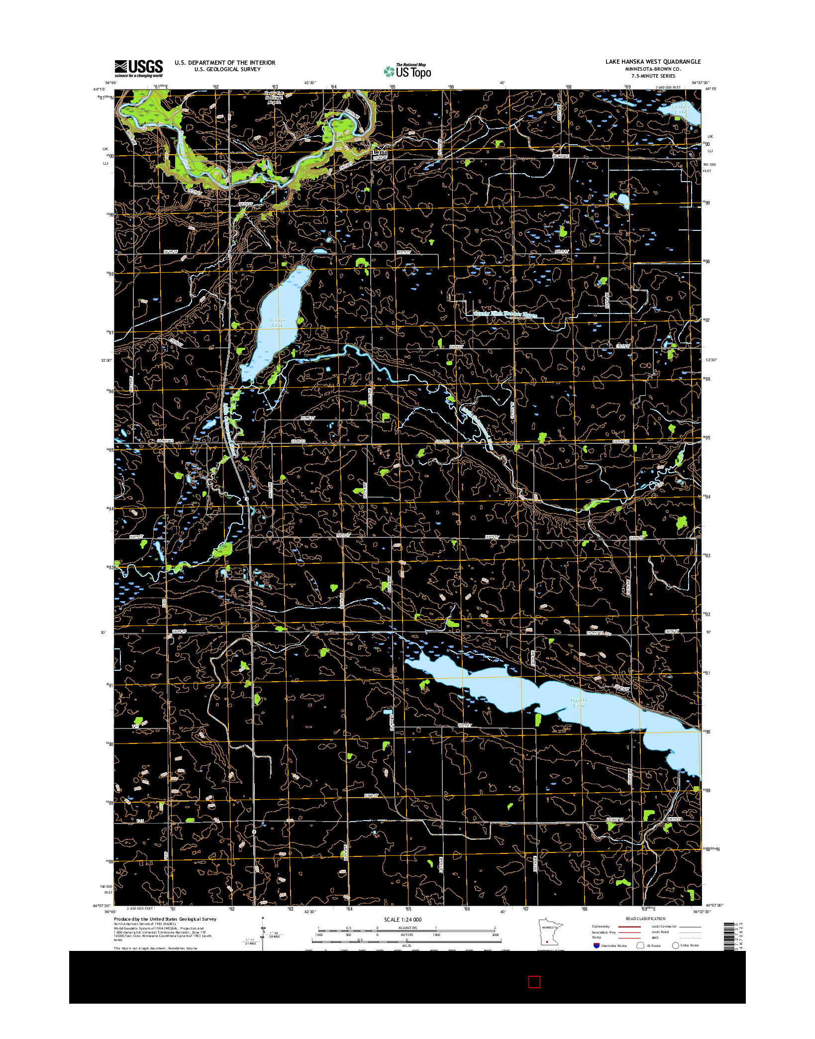 USGS US TOPO 7.5-MINUTE MAP FOR LAKE HANSKA WEST, MN 2016