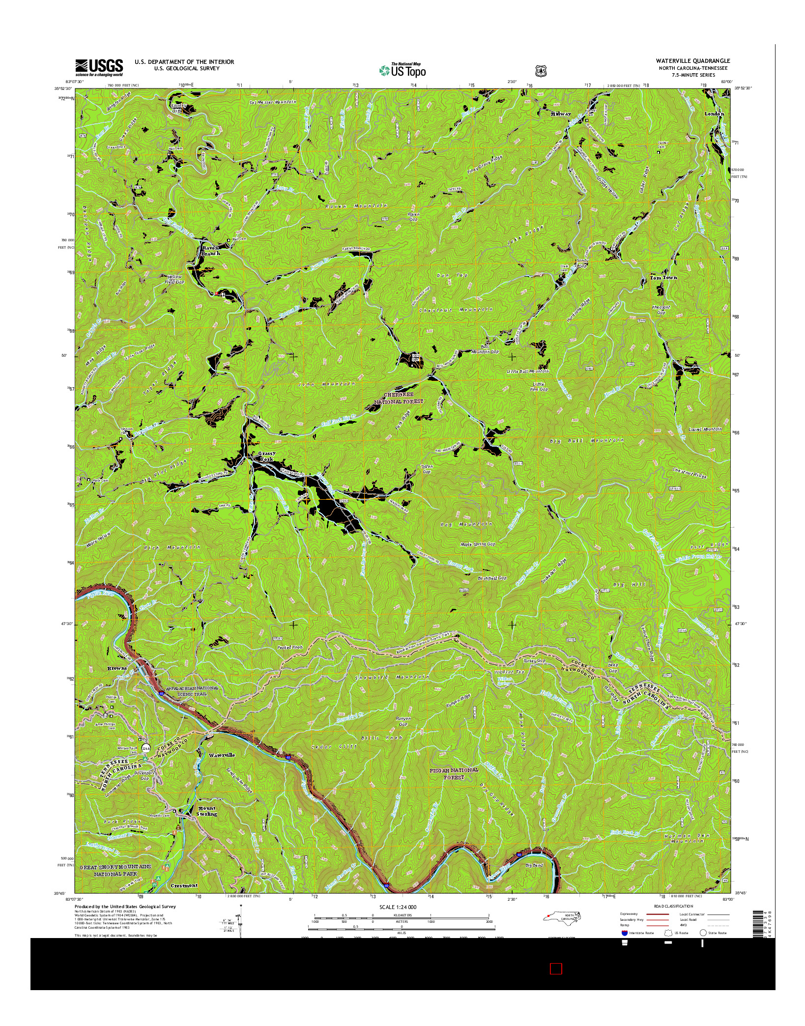 USGS US TOPO 7.5-MINUTE MAP FOR WATERVILLE, NC-TN 2016