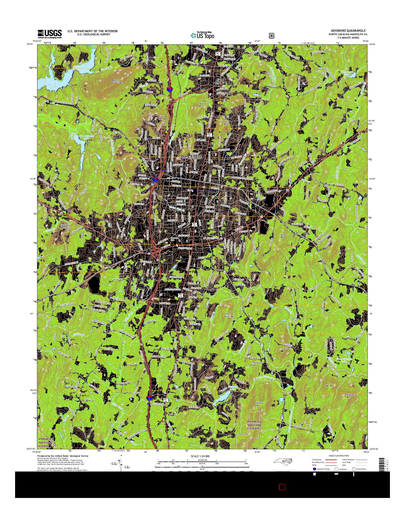 USGS US TOPO 7.5-MINUTE MAP FOR ASHEBORO, NC 2016