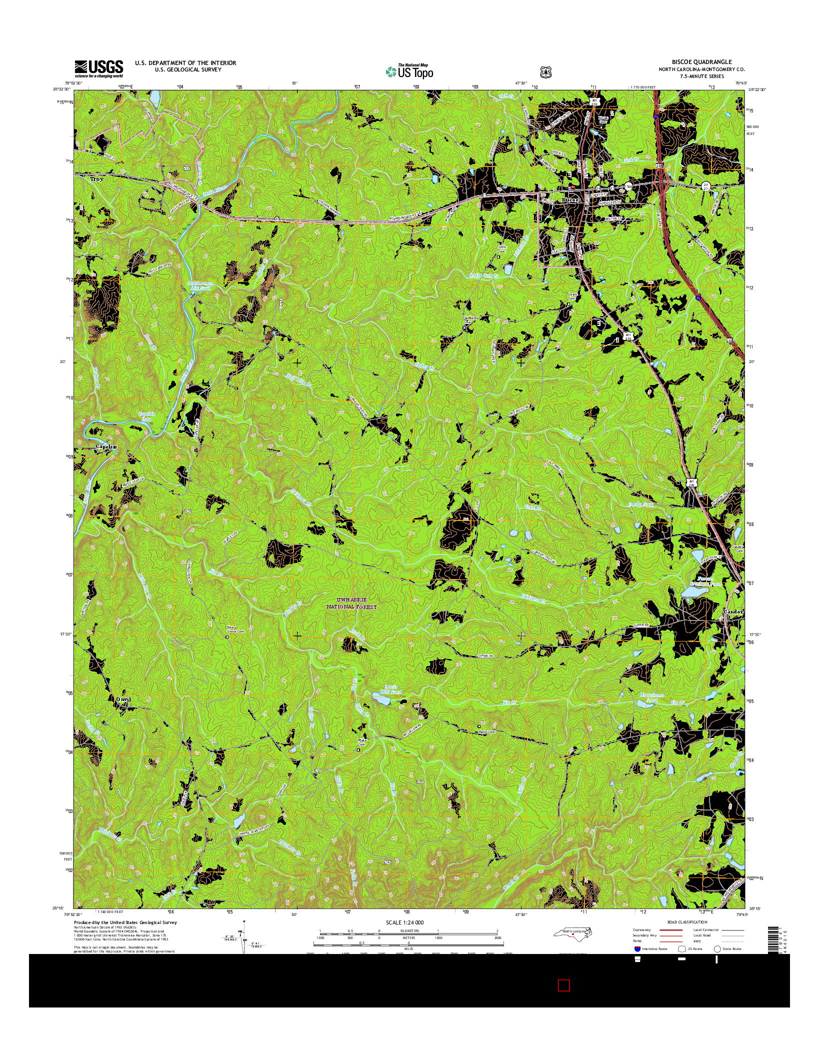 USGS US TOPO 7.5-MINUTE MAP FOR BISCOE, NC 2016