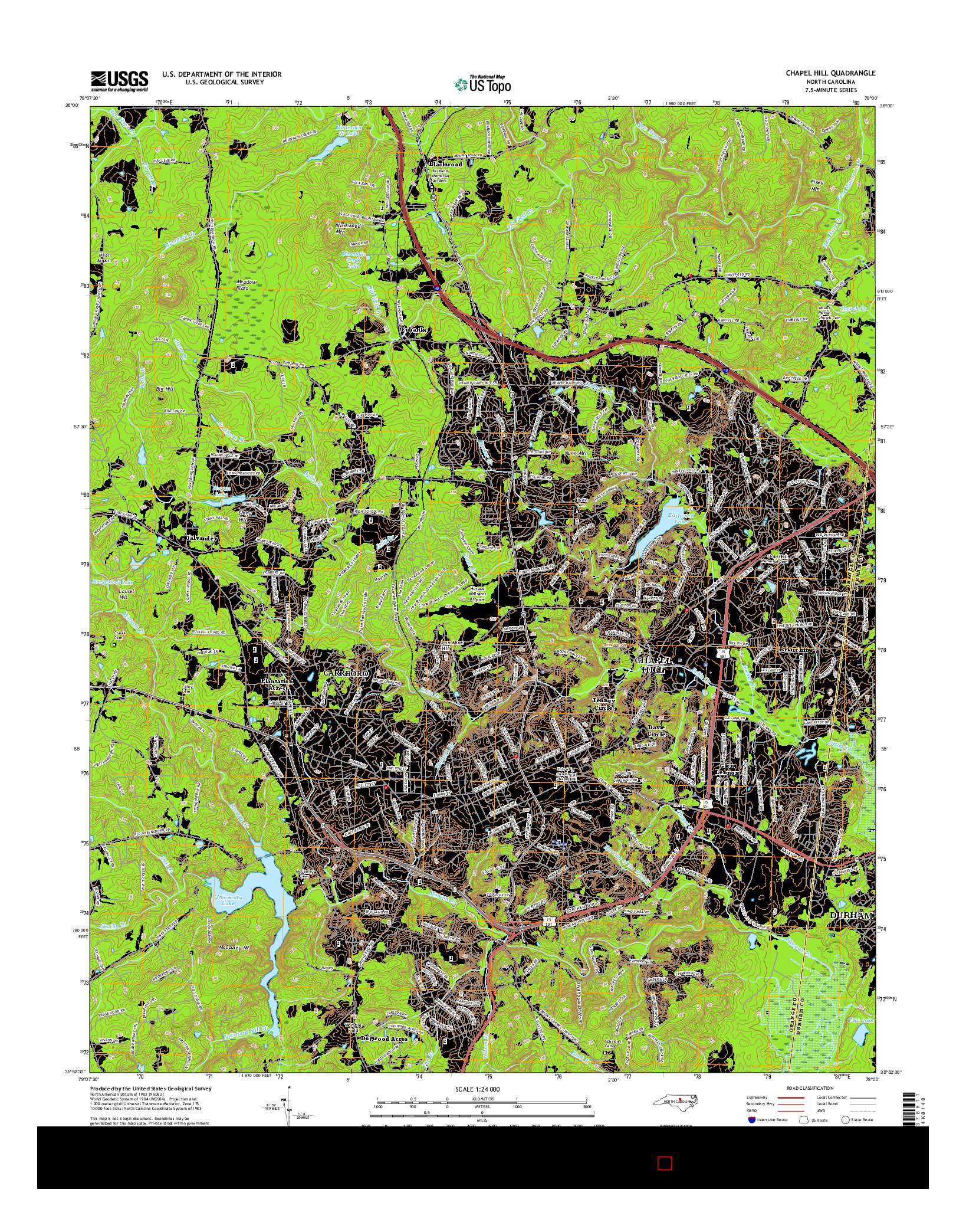 USGS US TOPO 7.5-MINUTE MAP FOR CHAPEL HILL, NC 2016