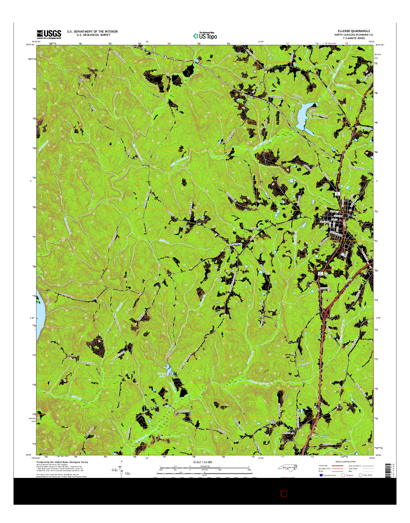 USGS US TOPO 7.5-MINUTE MAP FOR ELLERBE, NC 2016
