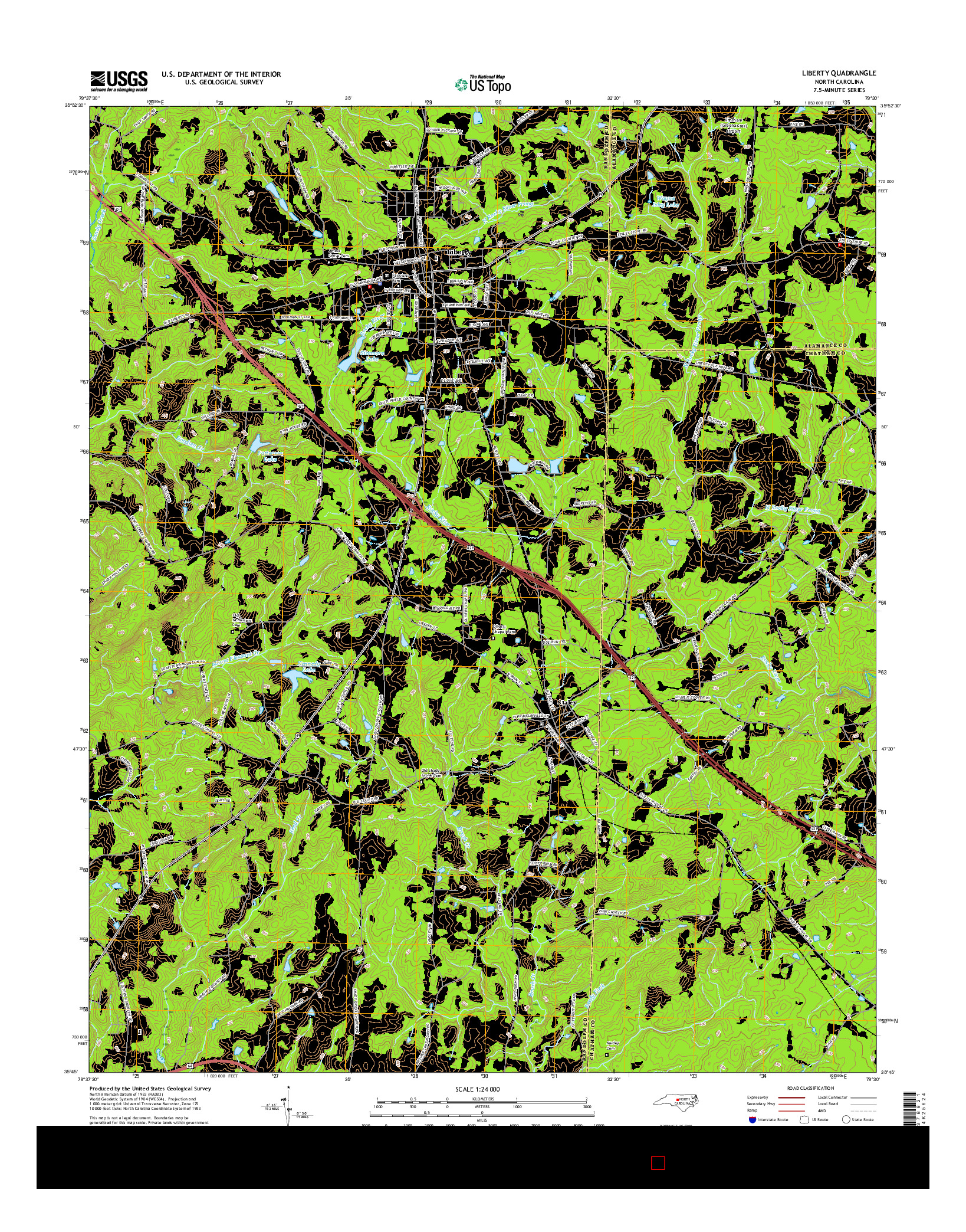 USGS US TOPO 7.5-MINUTE MAP FOR LIBERTY, NC 2016