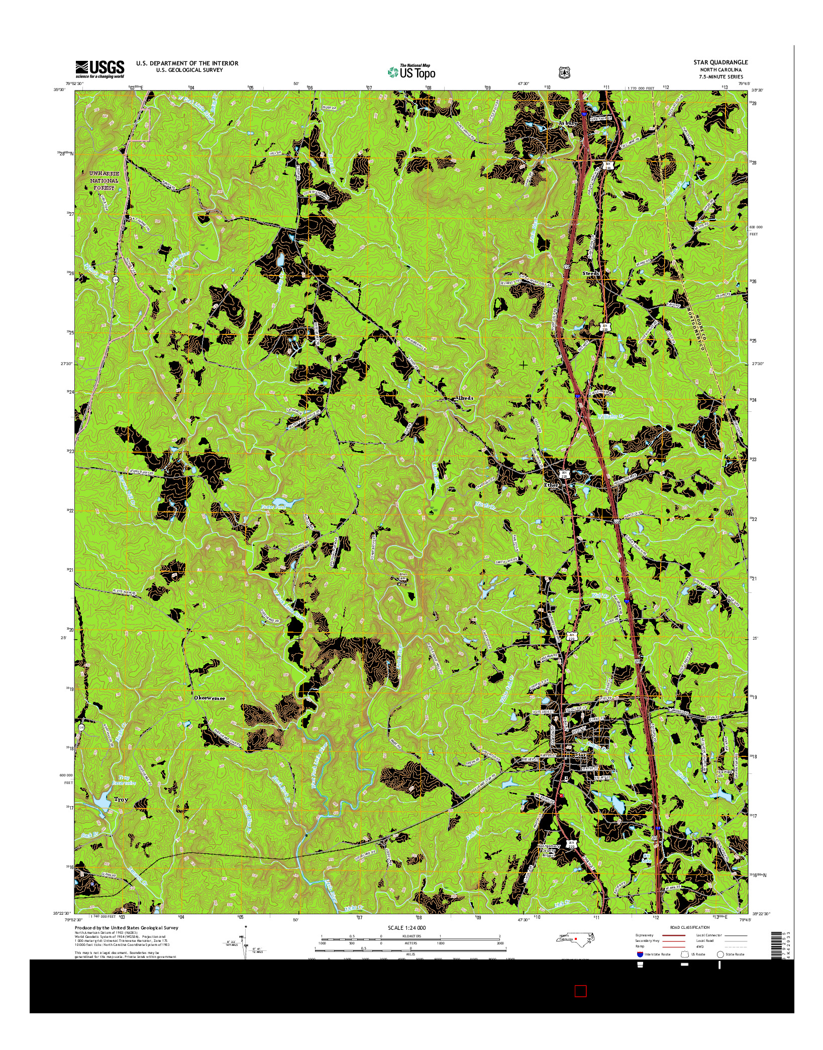 USGS US TOPO 7.5-MINUTE MAP FOR STAR, NC 2016