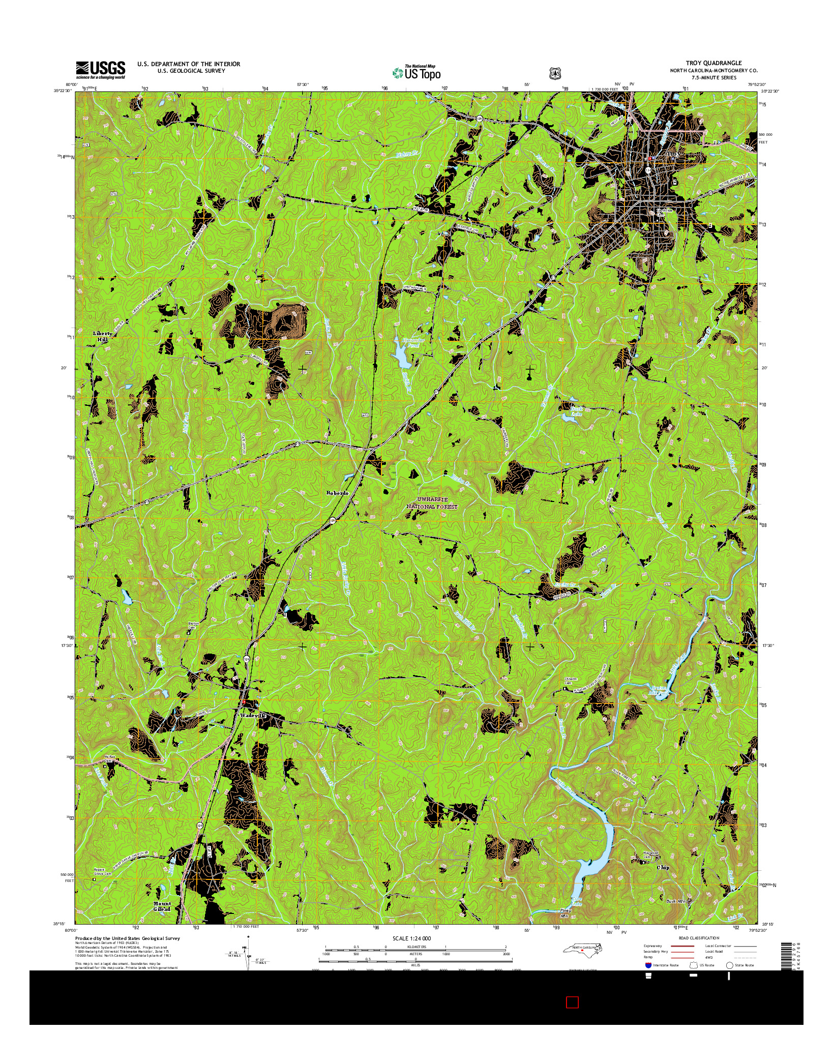 USGS US TOPO 7.5-MINUTE MAP FOR TROY, NC 2016