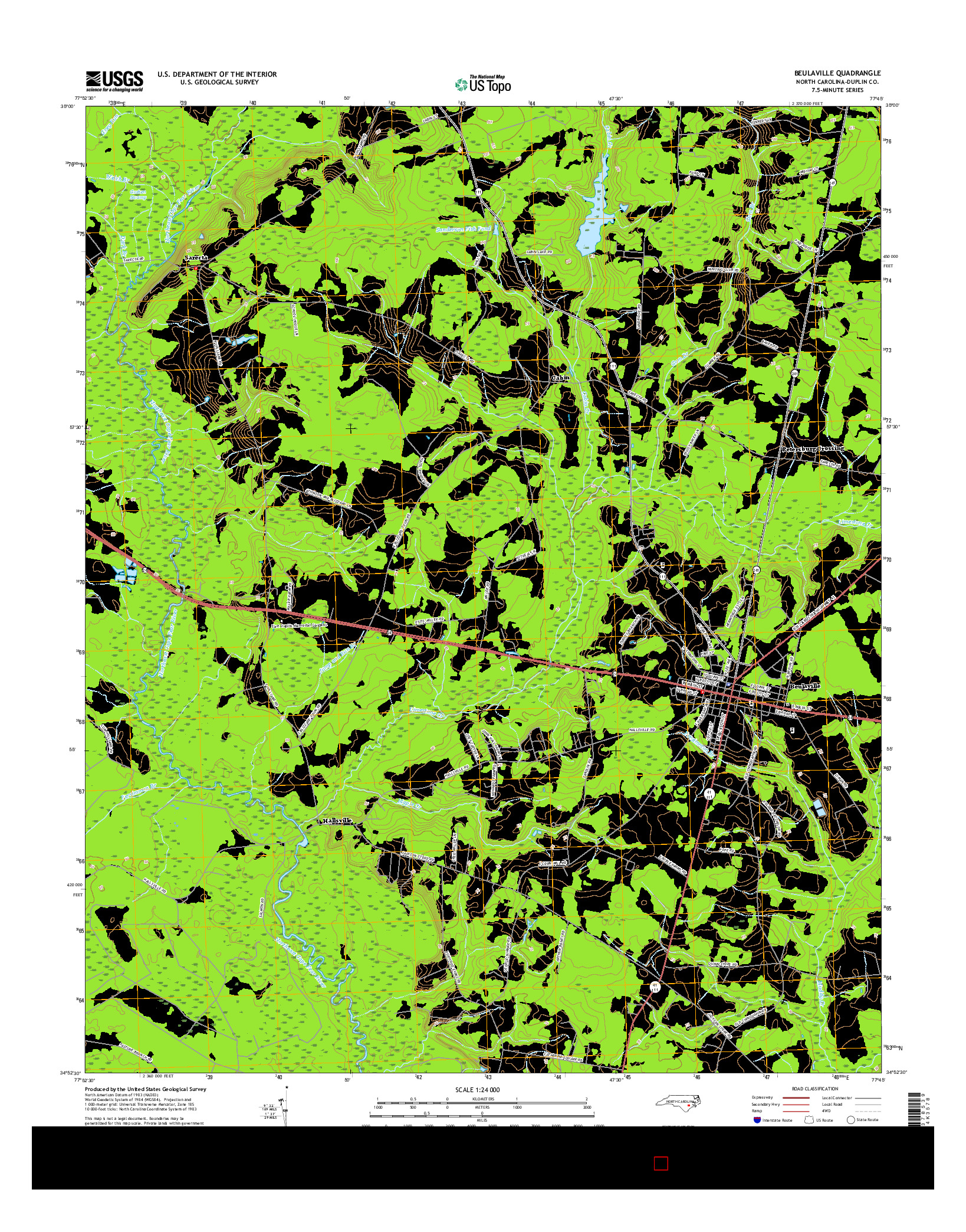 USGS US TOPO 7.5-MINUTE MAP FOR BEULAVILLE, NC 2016