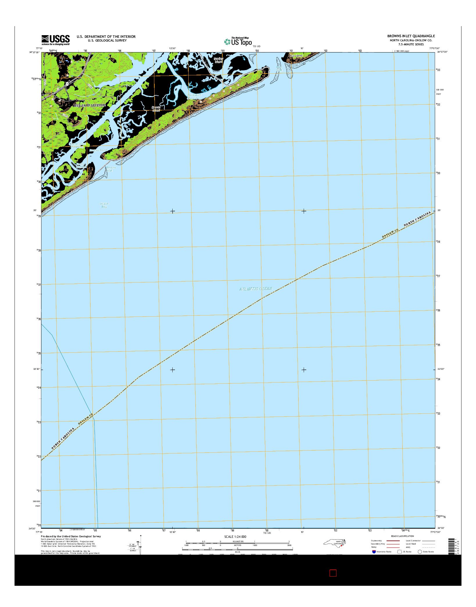 USGS US TOPO 7.5-MINUTE MAP FOR BROWNS INLET, NC 2016