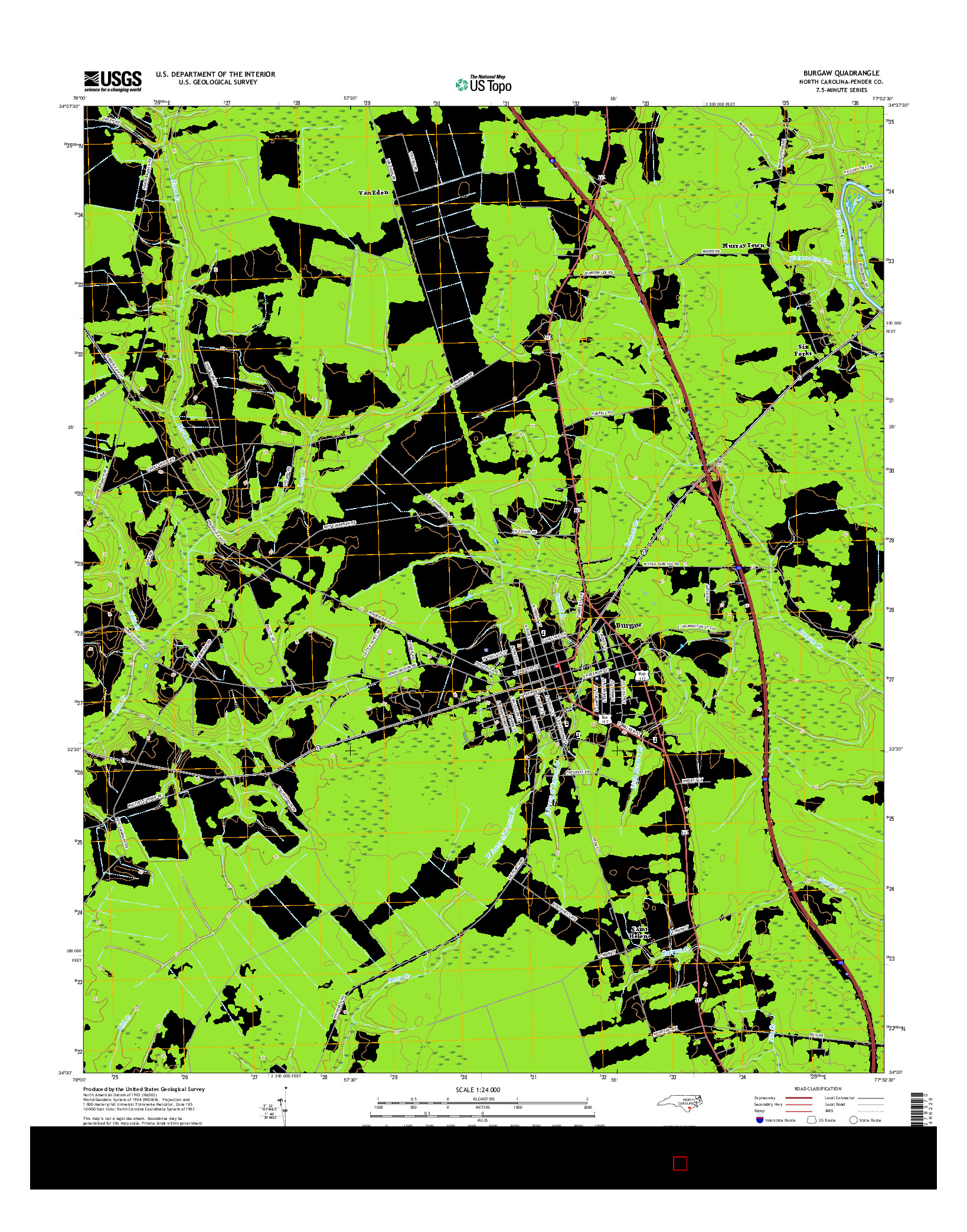 USGS US TOPO 7.5-MINUTE MAP FOR BURGAW, NC 2016