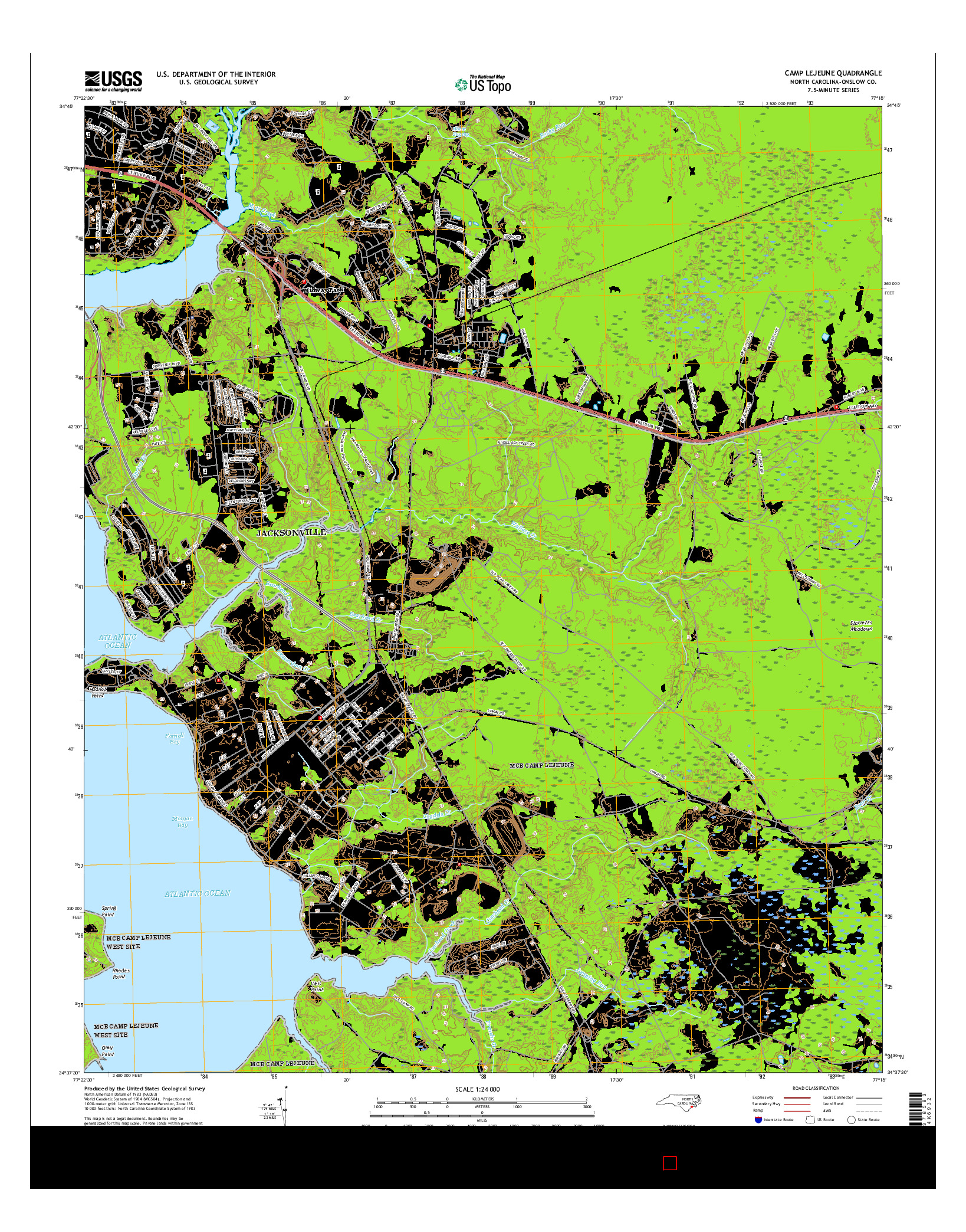 USGS US TOPO 7.5-MINUTE MAP FOR CAMP LEJEUNE, NC 2016
