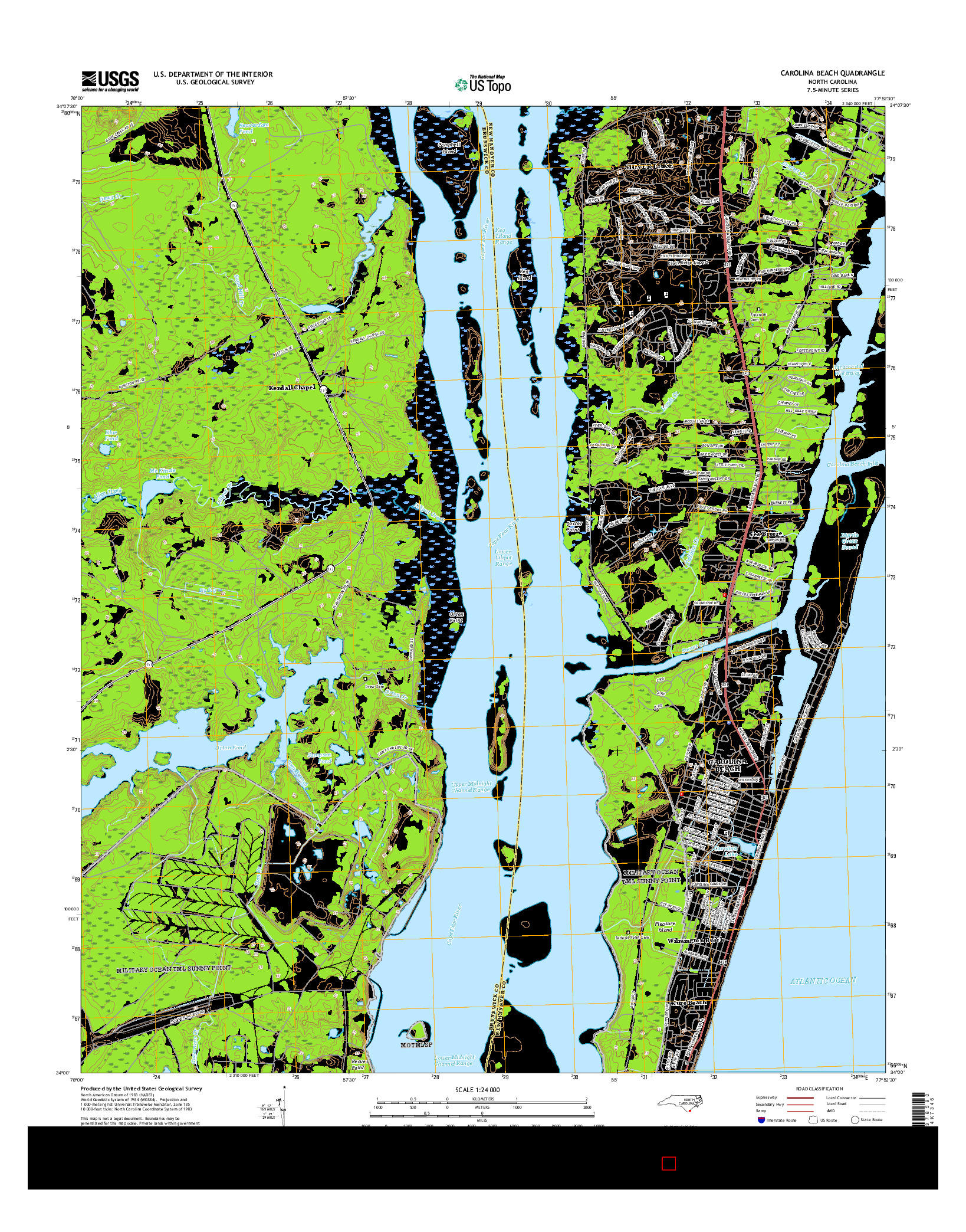 USGS US TOPO 7.5-MINUTE MAP FOR CAROLINA BEACH, NC 2016