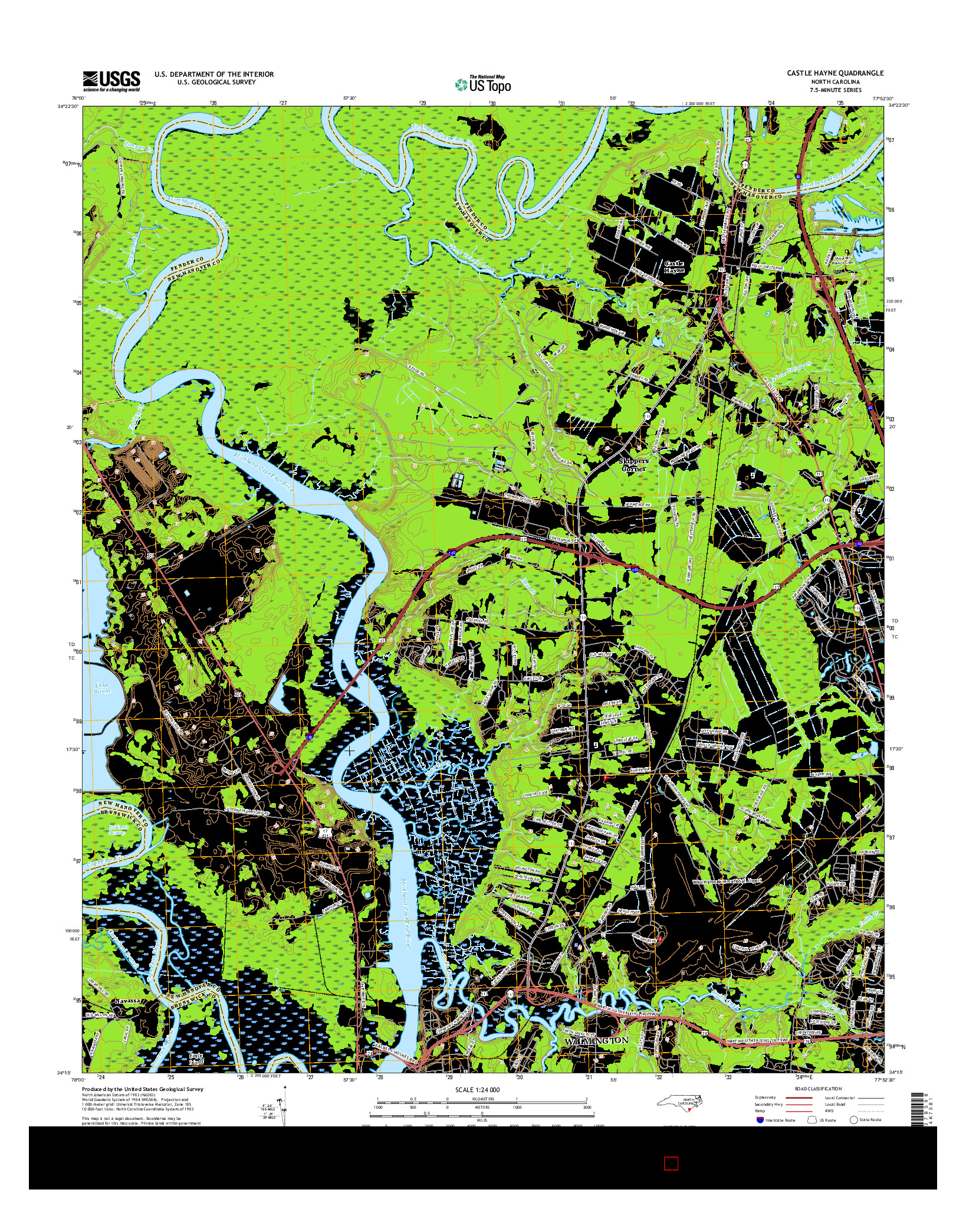 USGS US TOPO 7.5-MINUTE MAP FOR CASTLE HAYNE, NC 2016