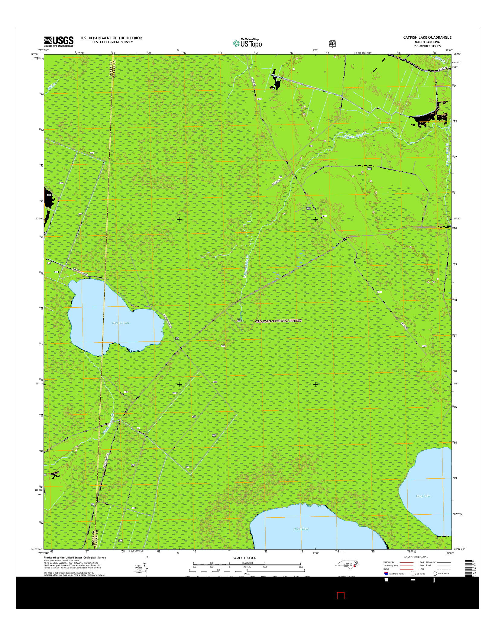 USGS US TOPO 7.5-MINUTE MAP FOR CATFISH LAKE, NC 2016