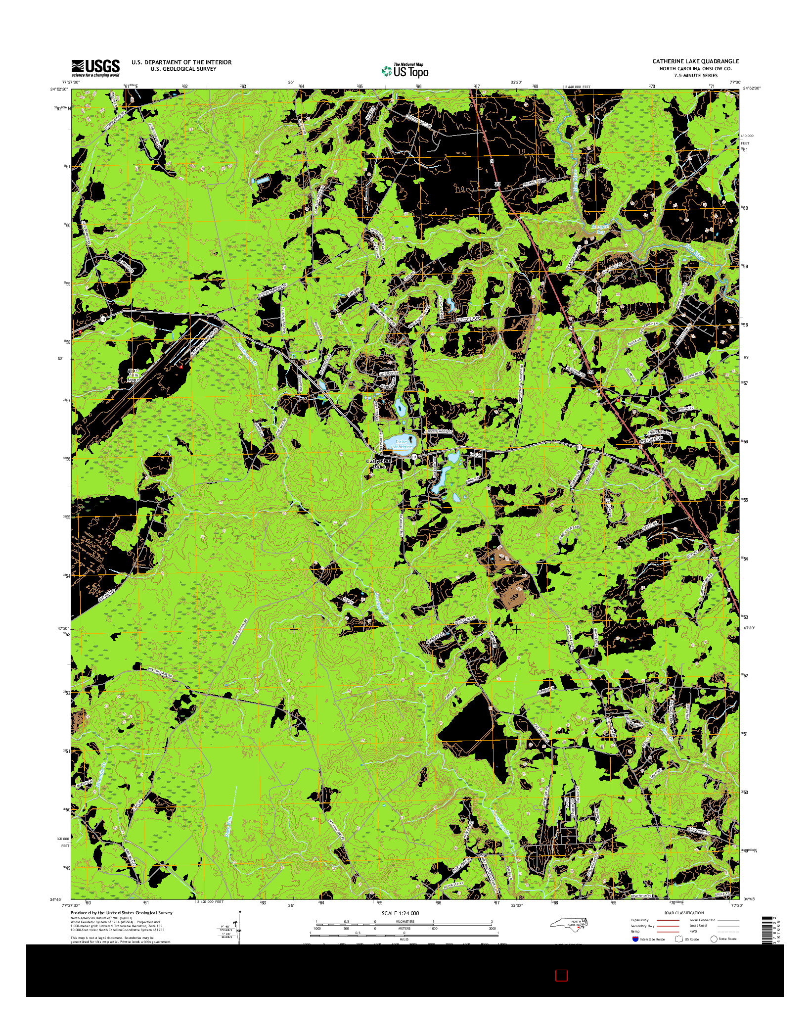 USGS US TOPO 7.5-MINUTE MAP FOR CATHERINE LAKE, NC 2016