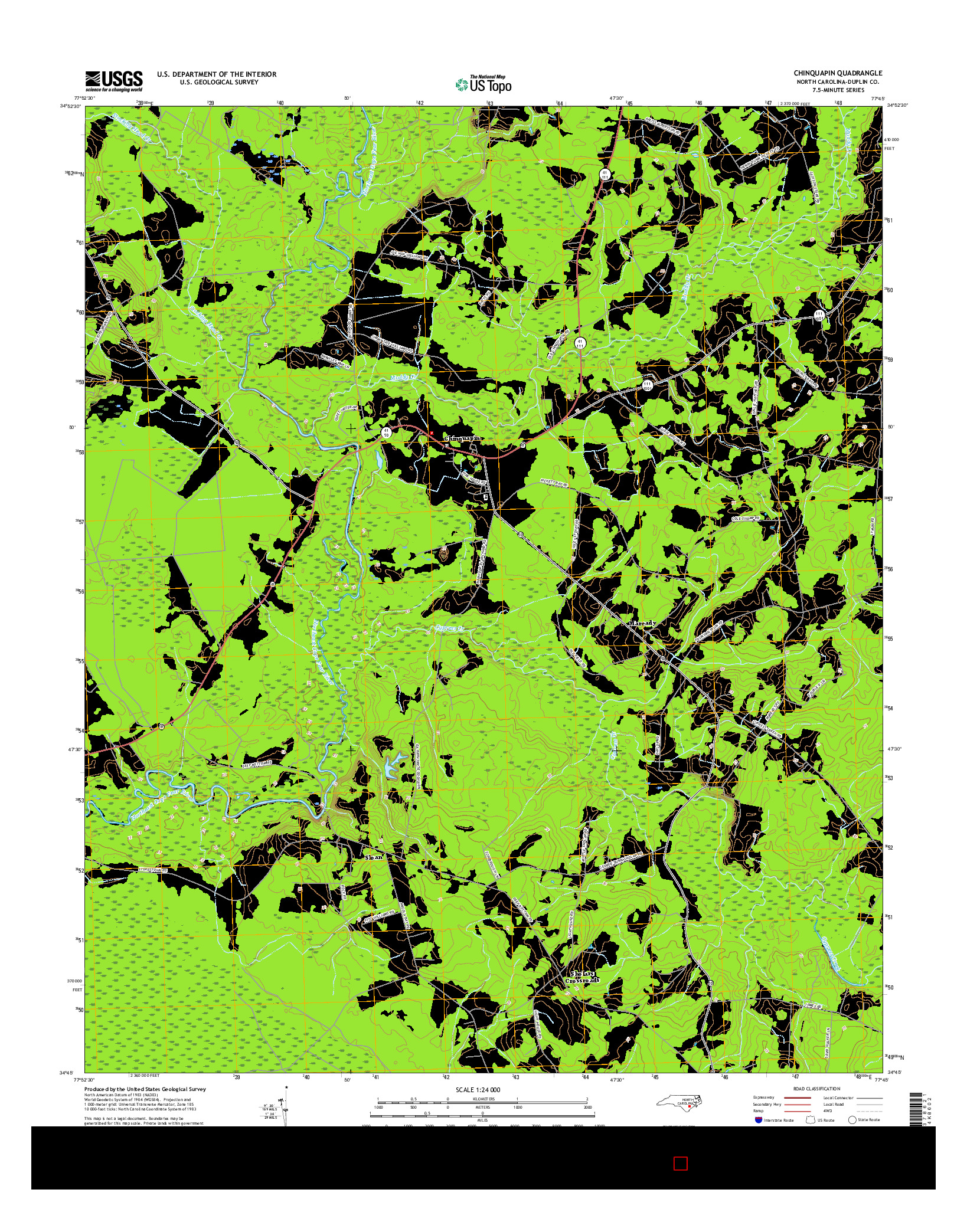 USGS US TOPO 7.5-MINUTE MAP FOR CHINQUAPIN, NC 2016