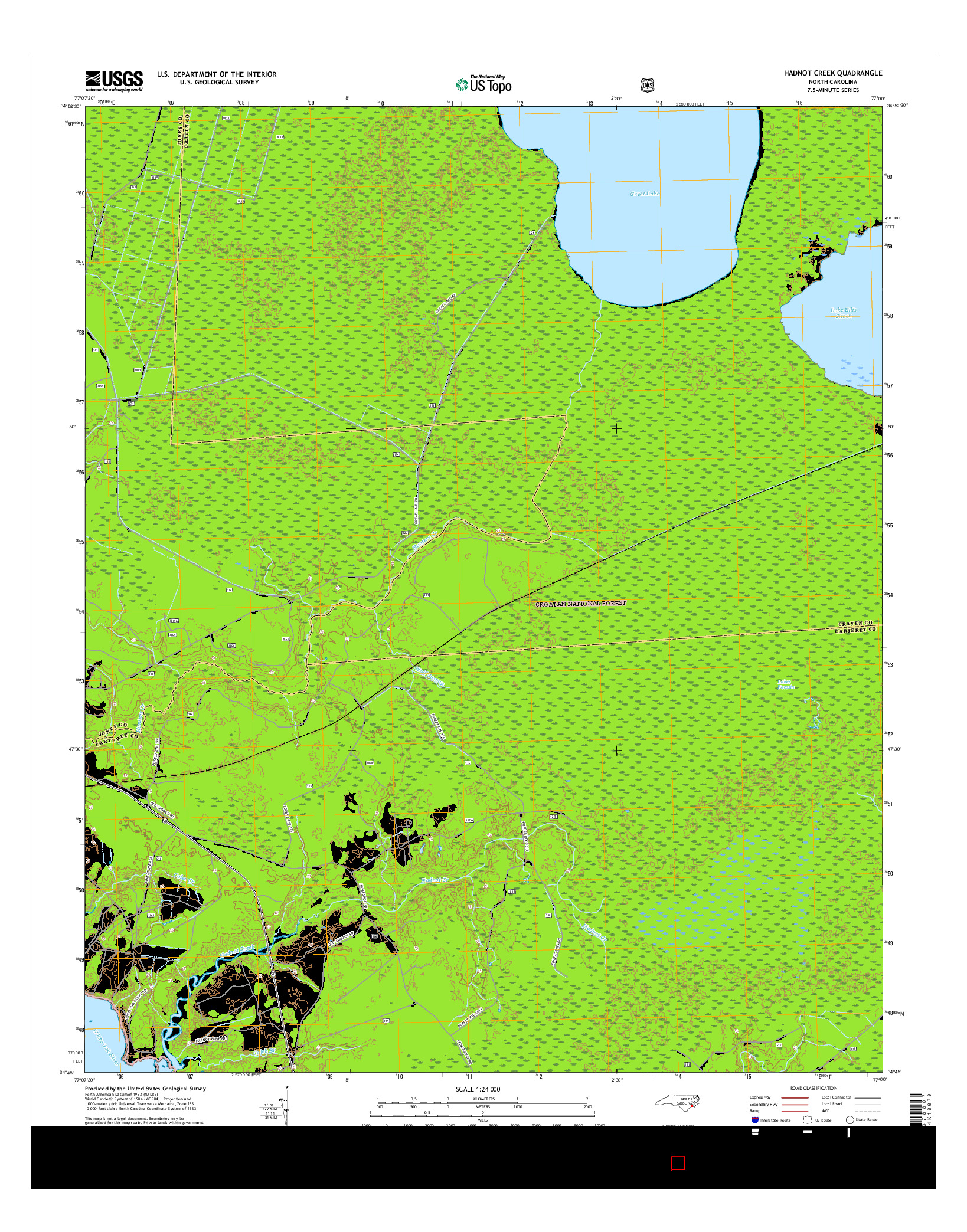 USGS US TOPO 7.5-MINUTE MAP FOR HADNOT CREEK, NC 2016