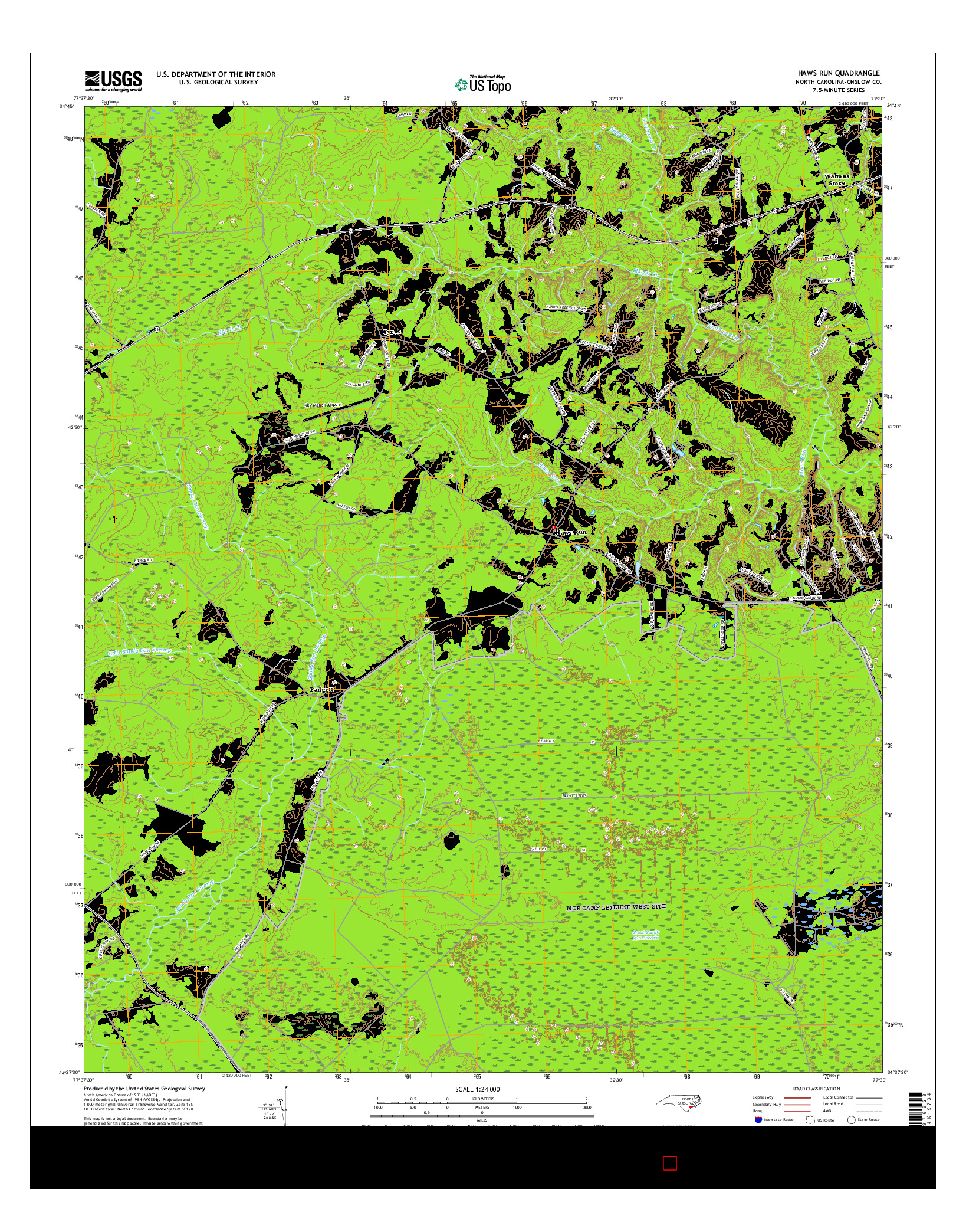 USGS US TOPO 7.5-MINUTE MAP FOR HAWS RUN, NC 2016