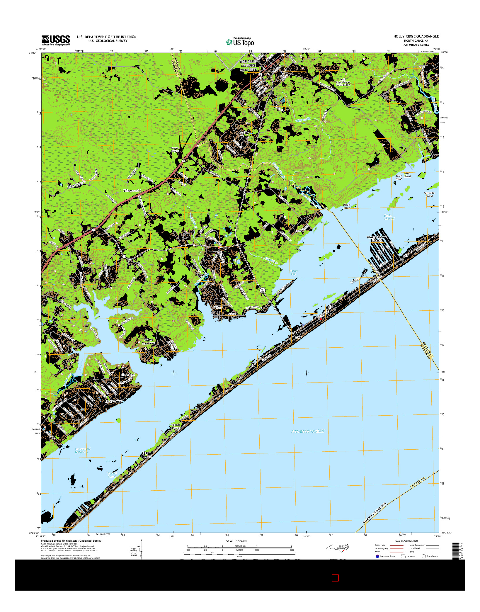 USGS US TOPO 7.5-MINUTE MAP FOR HOLLY RIDGE, NC 2016