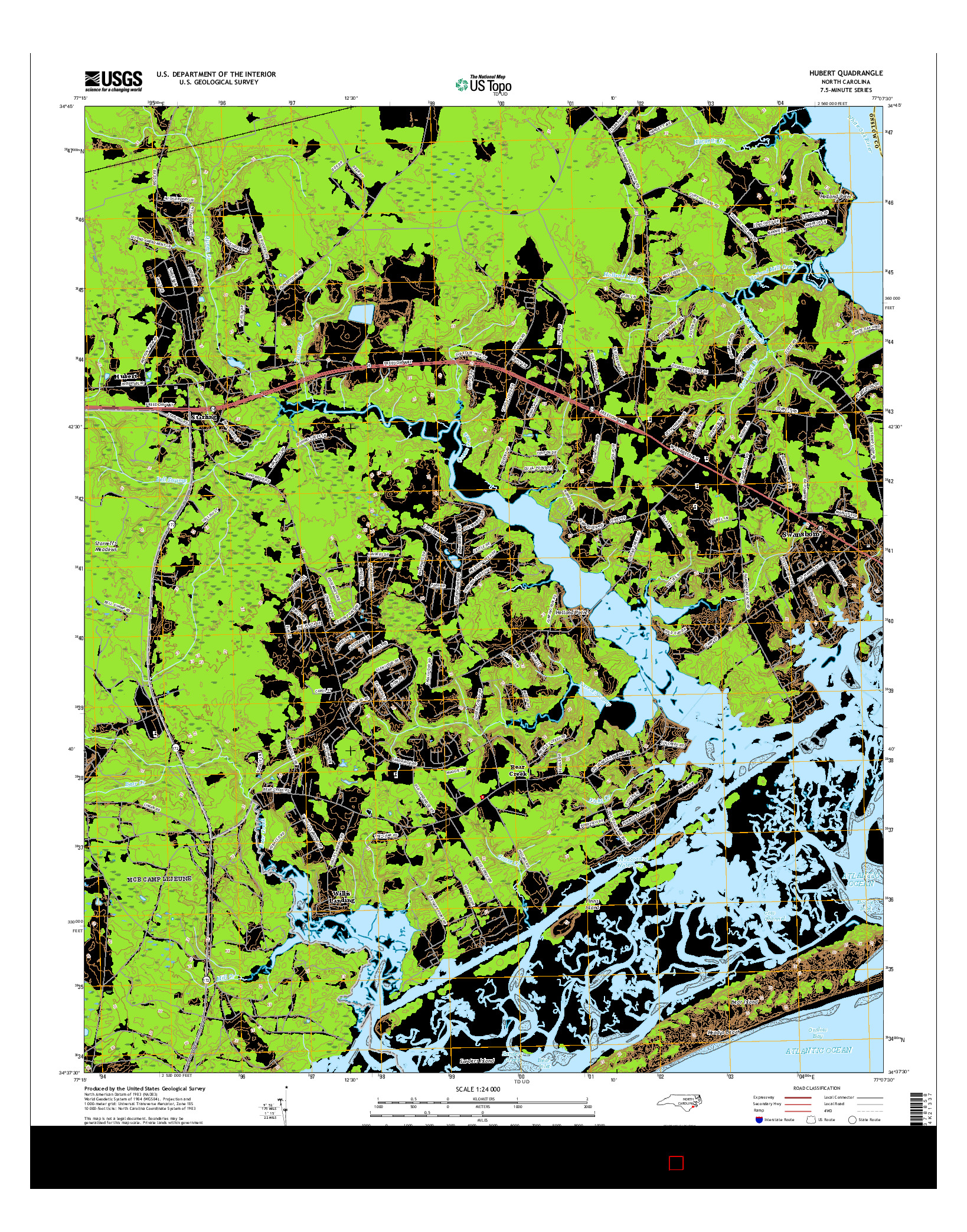 USGS US TOPO 7.5-MINUTE MAP FOR HUBERT, NC 2016