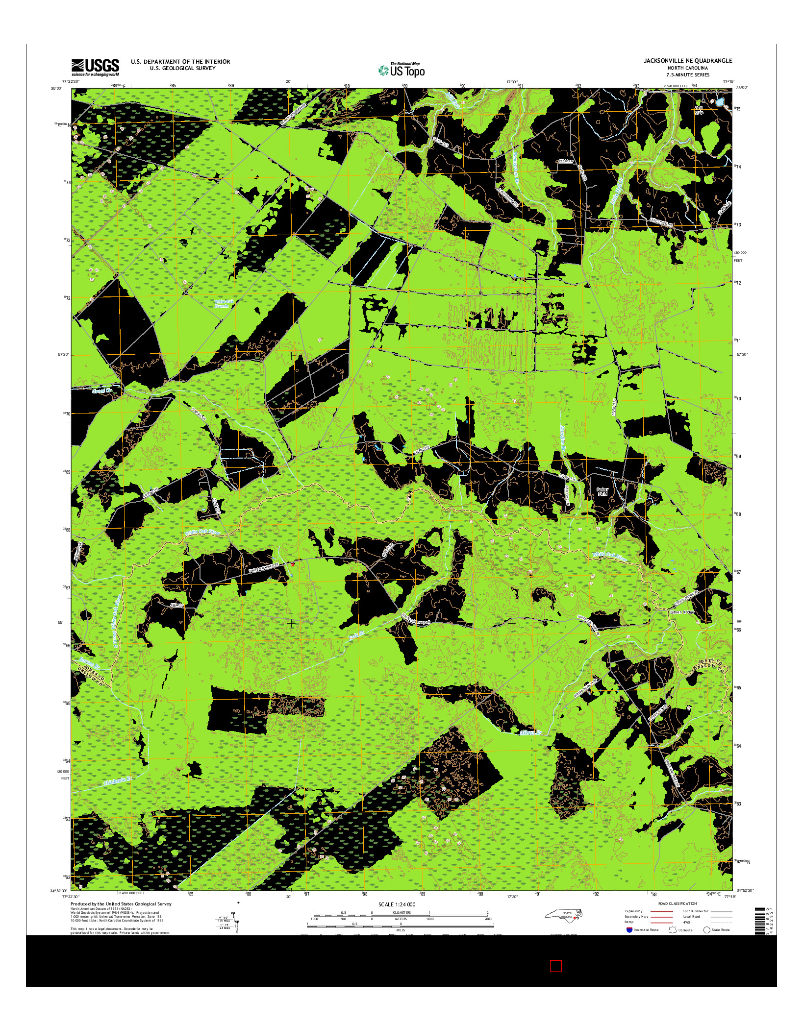 USGS US TOPO 7.5-MINUTE MAP FOR JACKSONVILLE NE, NC 2016