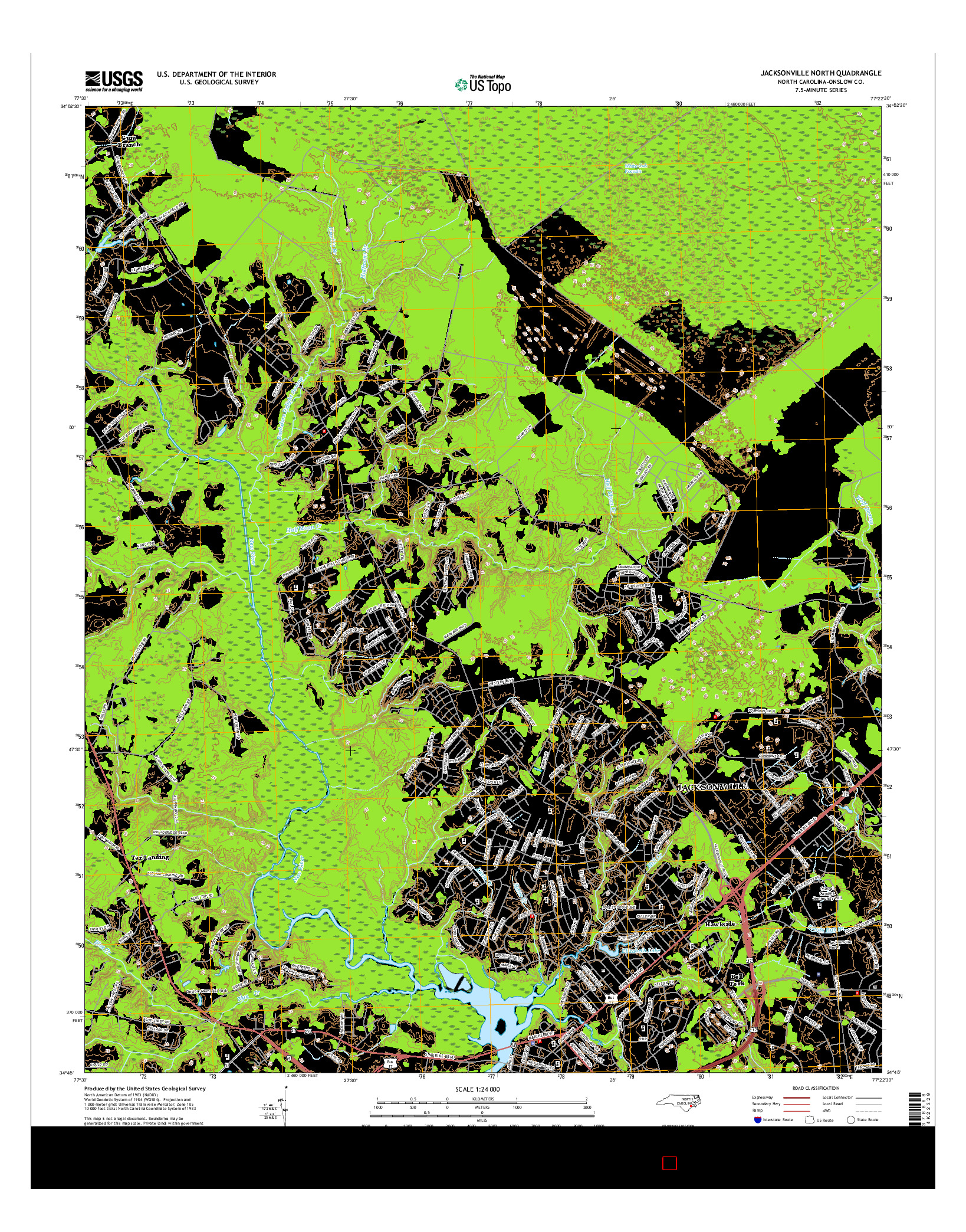 USGS US TOPO 7.5-MINUTE MAP FOR JACKSONVILLE NORTH, NC 2016