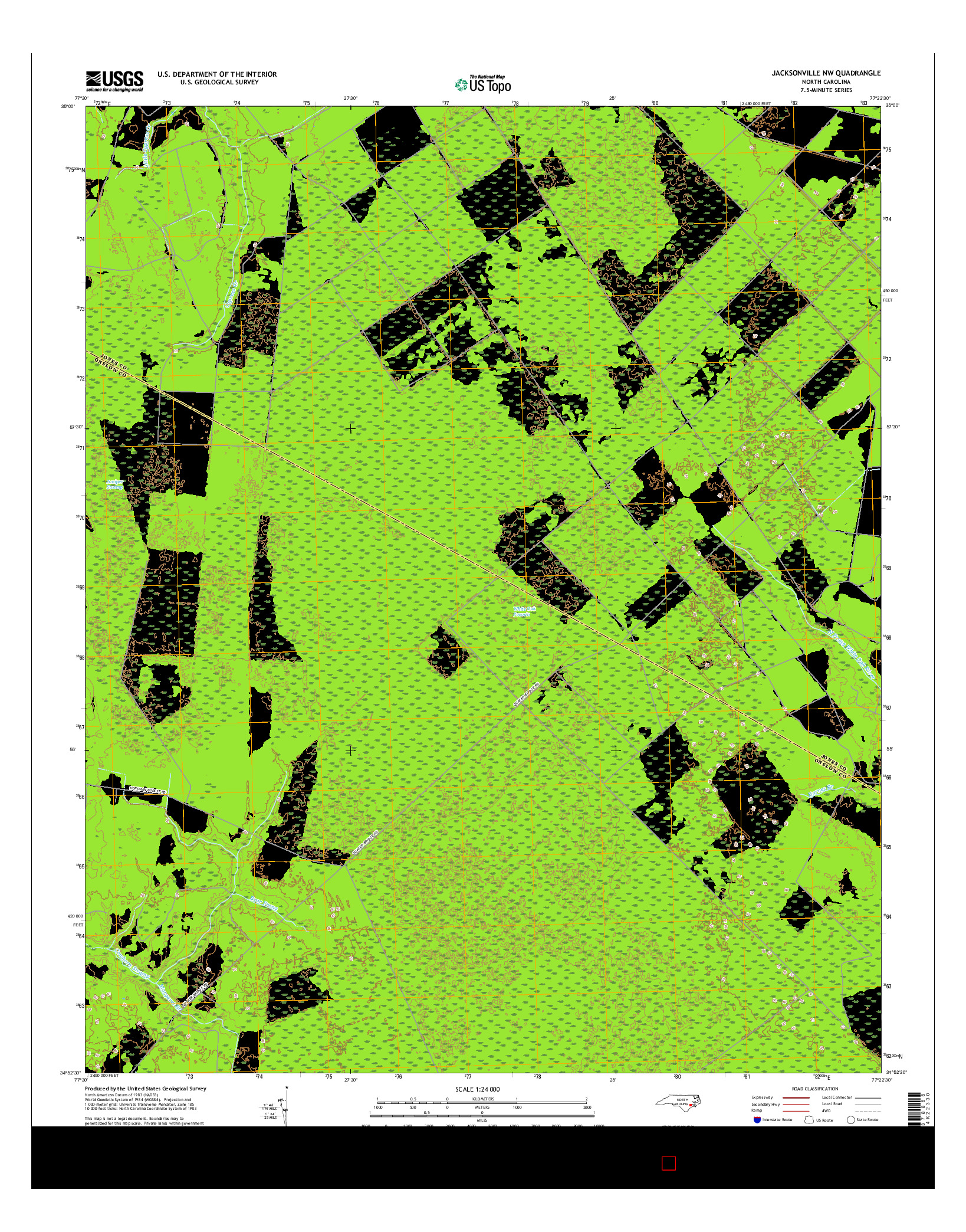 USGS US TOPO 7.5-MINUTE MAP FOR JACKSONVILLE NW, NC 2016