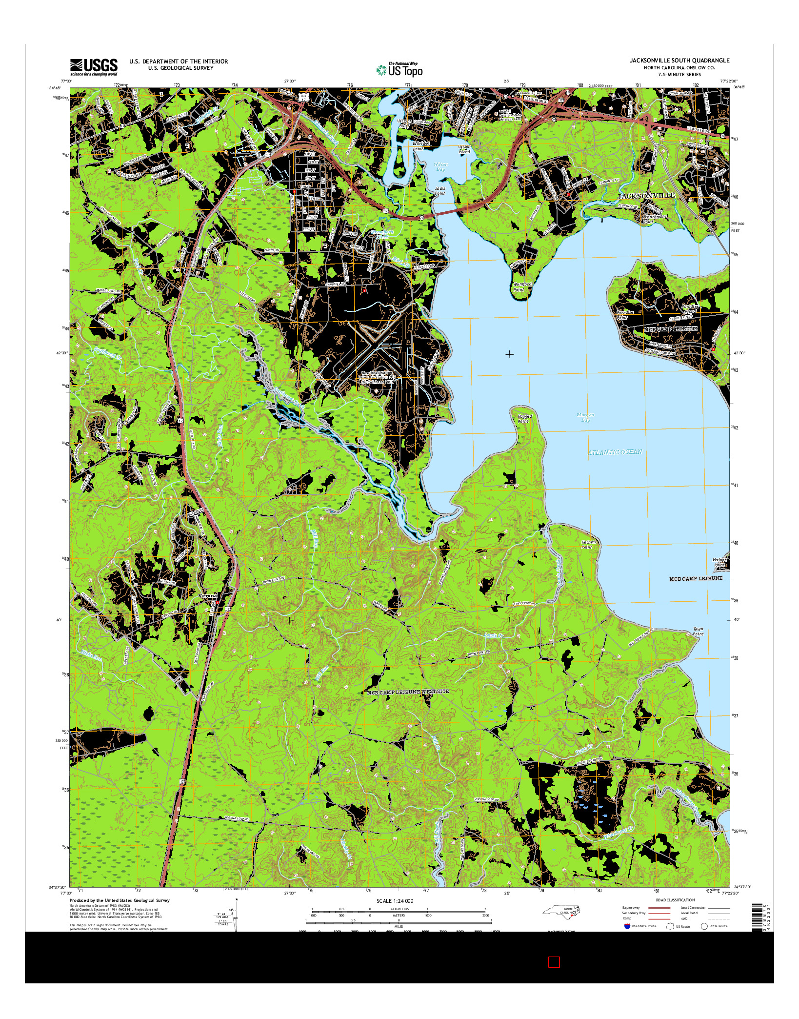 USGS US TOPO 7.5-MINUTE MAP FOR JACKSONVILLE SOUTH, NC 2016