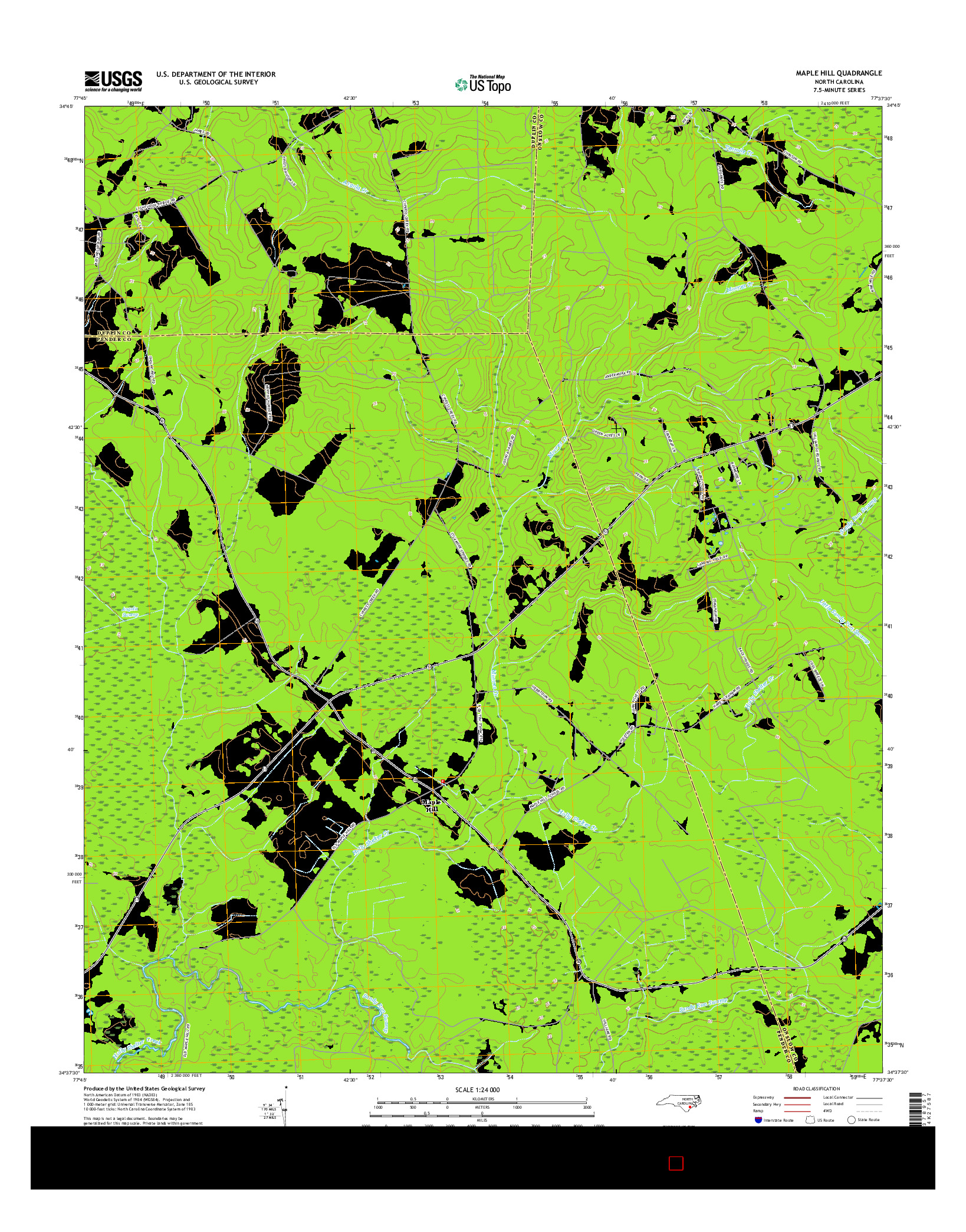 USGS US TOPO 7.5-MINUTE MAP FOR MAPLE HILL, NC 2016