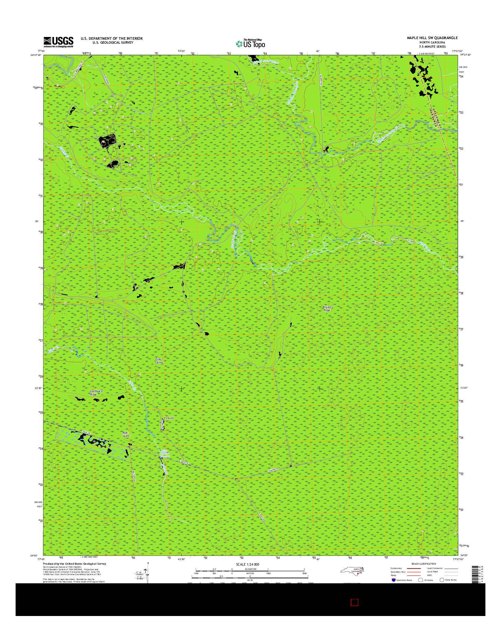 USGS US TOPO 7.5-MINUTE MAP FOR MAPLE HILL SW, NC 2016