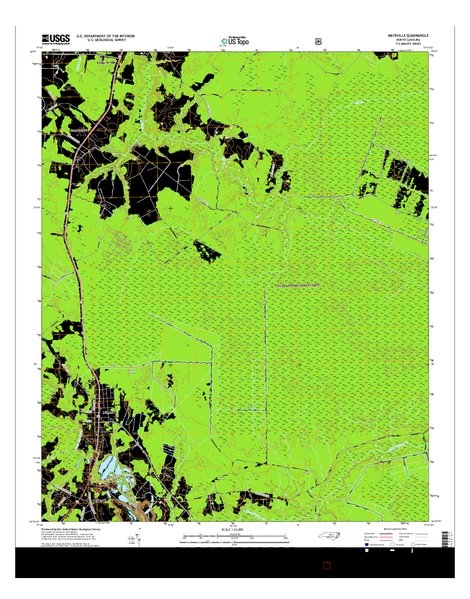 USGS US TOPO 7.5-MINUTE MAP FOR MAYSVILLE, NC 2016