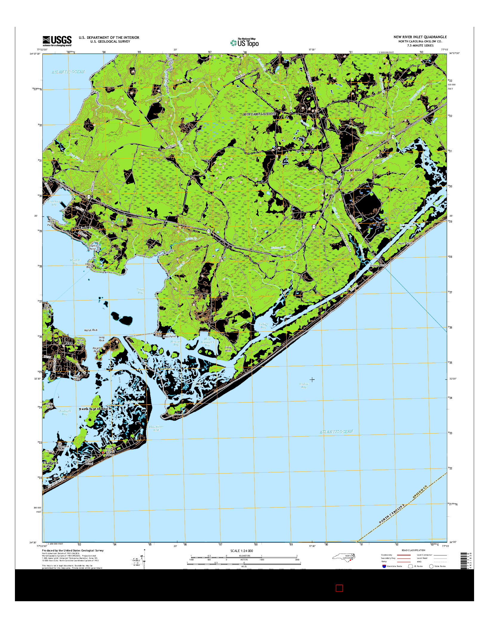 USGS US TOPO 7.5-MINUTE MAP FOR NEW RIVER INLET, NC 2016