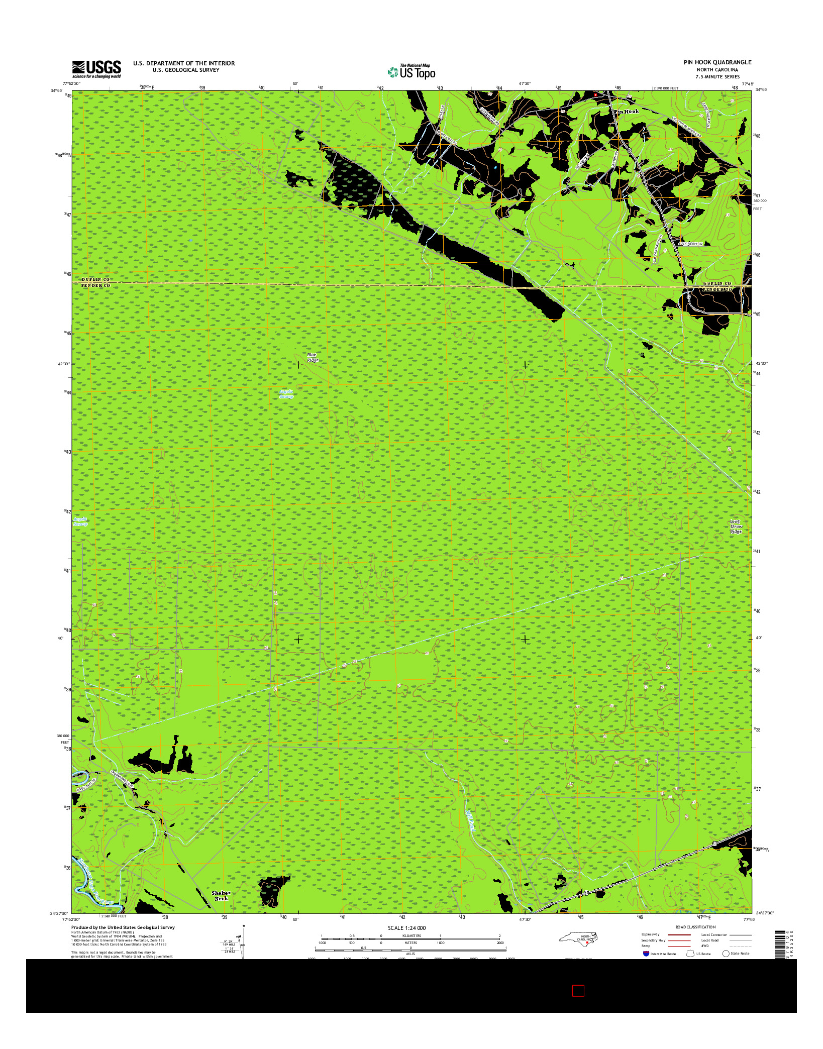 USGS US TOPO 7.5-MINUTE MAP FOR PIN HOOK, NC 2016