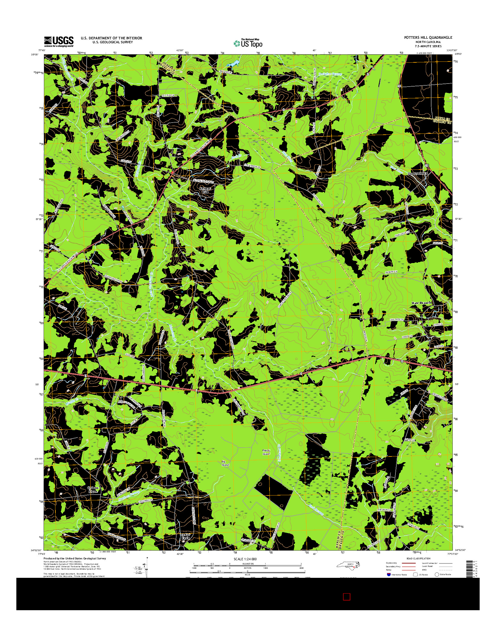 USGS US TOPO 7.5-MINUTE MAP FOR POTTERS HILL, NC 2016