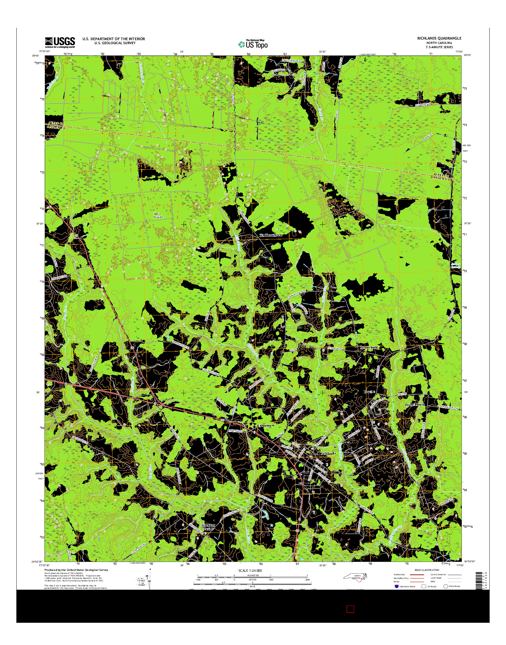 USGS US TOPO 7.5-MINUTE MAP FOR RICHLANDS, NC 2016