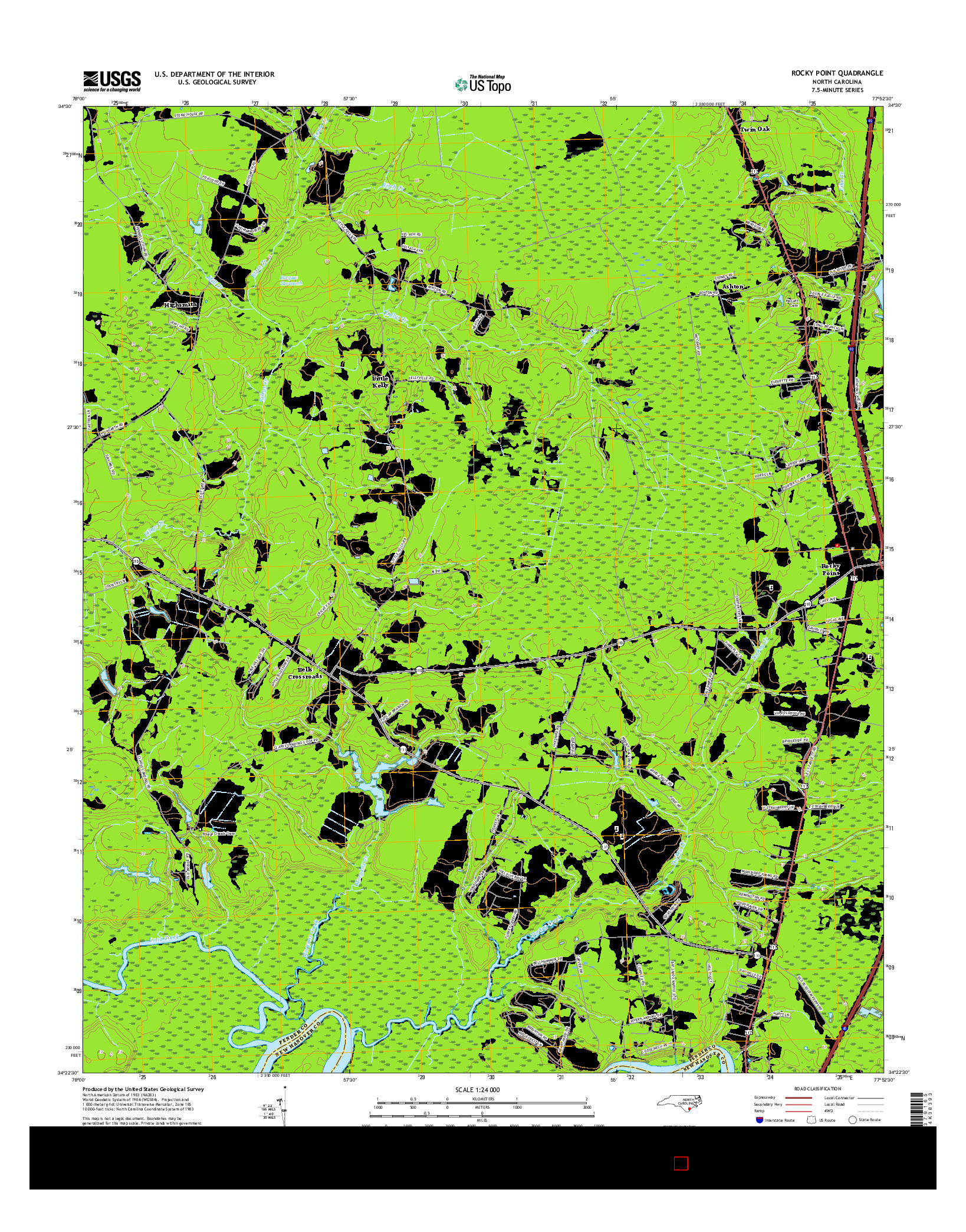 USGS US TOPO 7.5-MINUTE MAP FOR ROCKY POINT, NC 2016