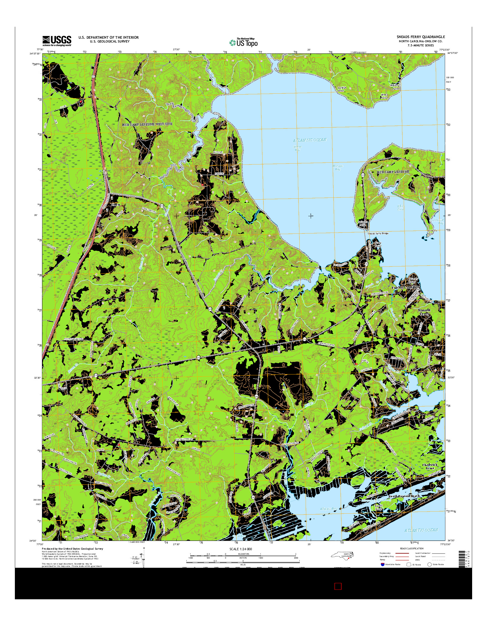 USGS US TOPO 7.5-MINUTE MAP FOR SNEADS FERRY, NC 2016