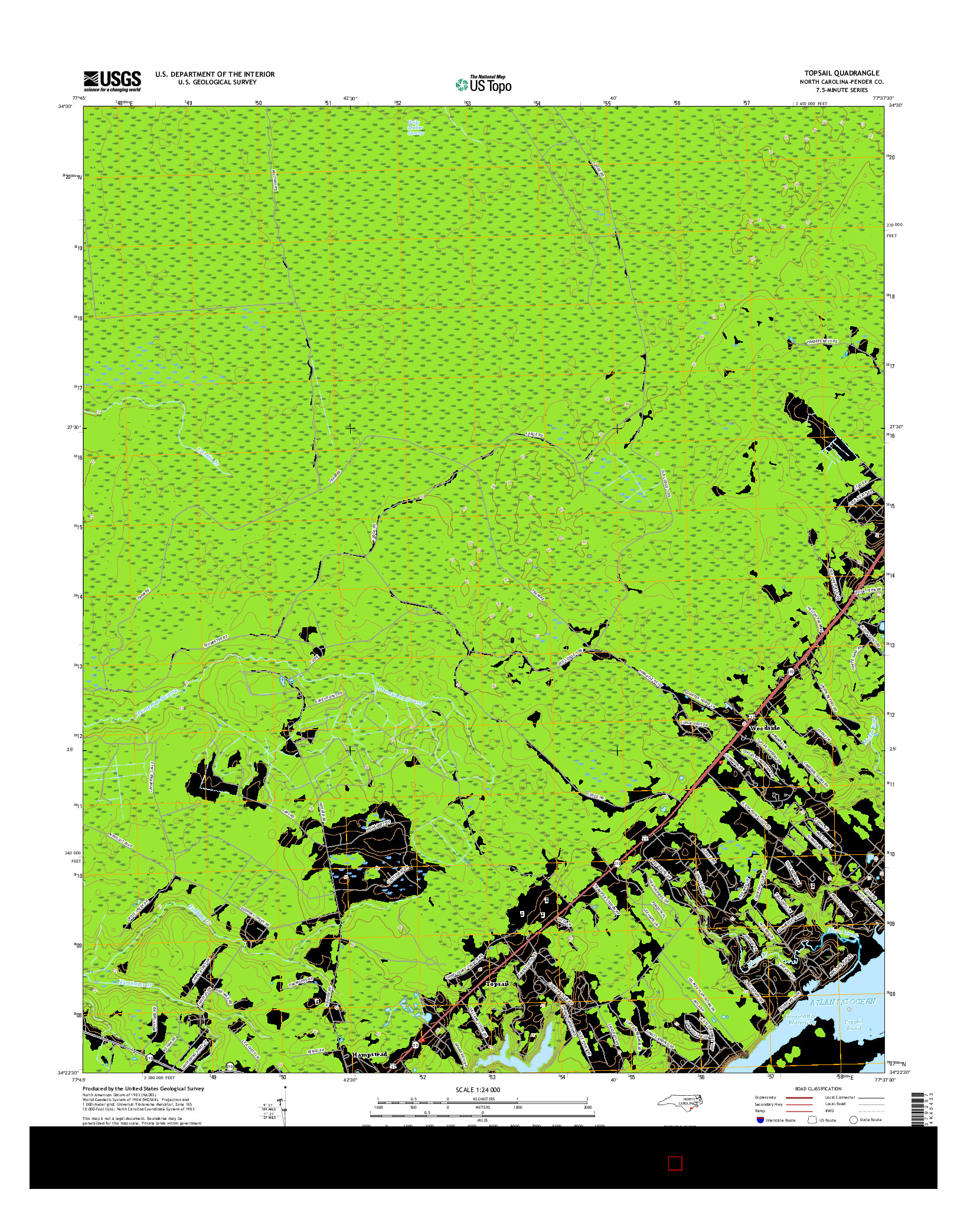 USGS US TOPO 7.5-MINUTE MAP FOR TOPSAIL, NC 2016