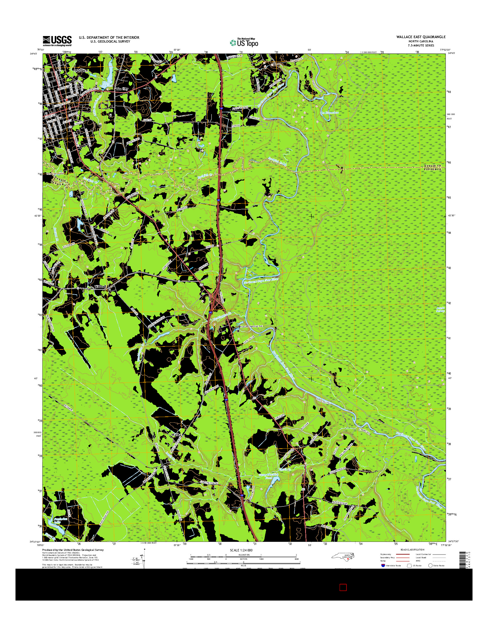 USGS US TOPO 7.5-MINUTE MAP FOR WALLACE EAST, NC 2016