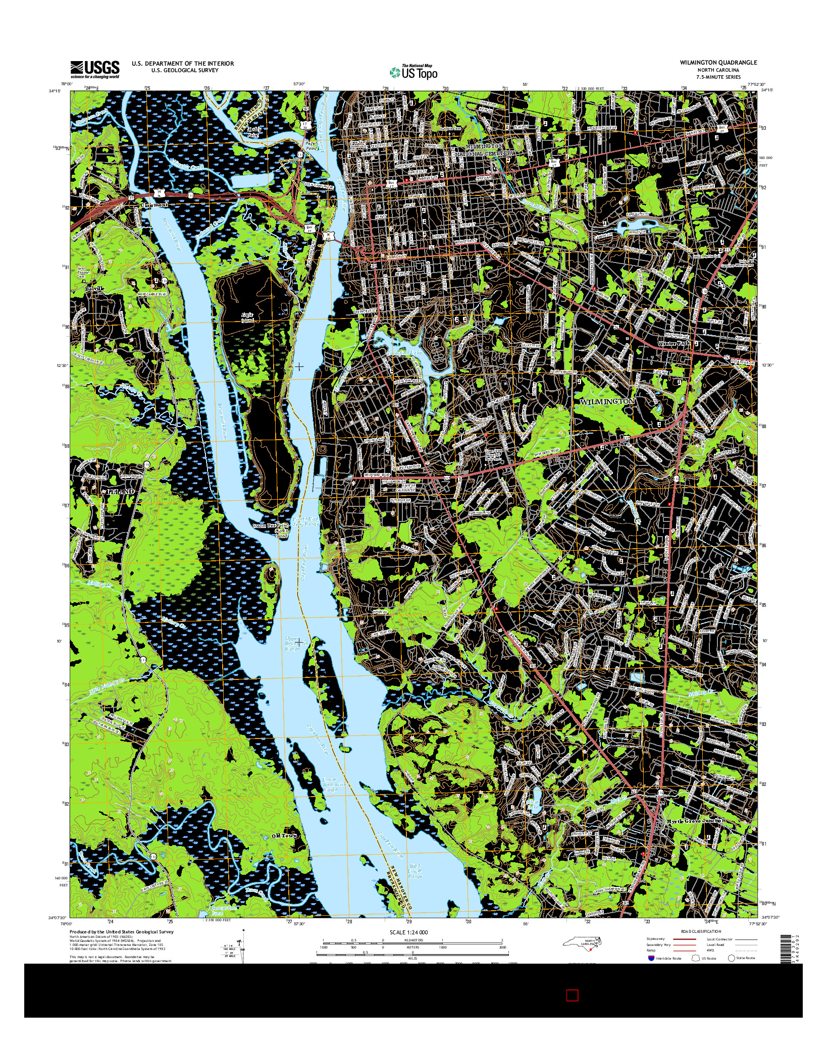 USGS US TOPO 7.5-MINUTE MAP FOR WILMINGTON, NC 2016