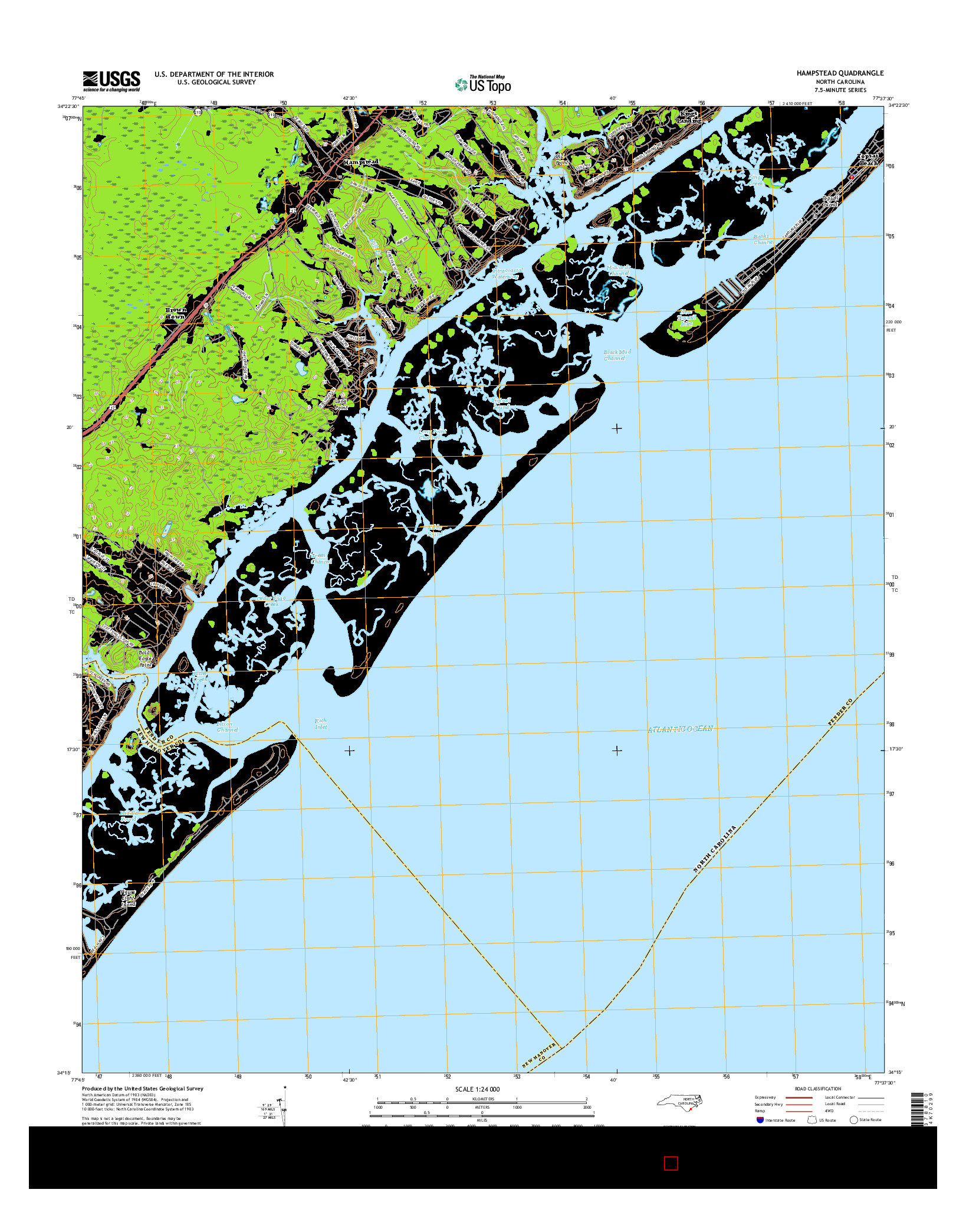 USGS US TOPO 7.5-MINUTE MAP FOR HAMPSTEAD, NC 2016