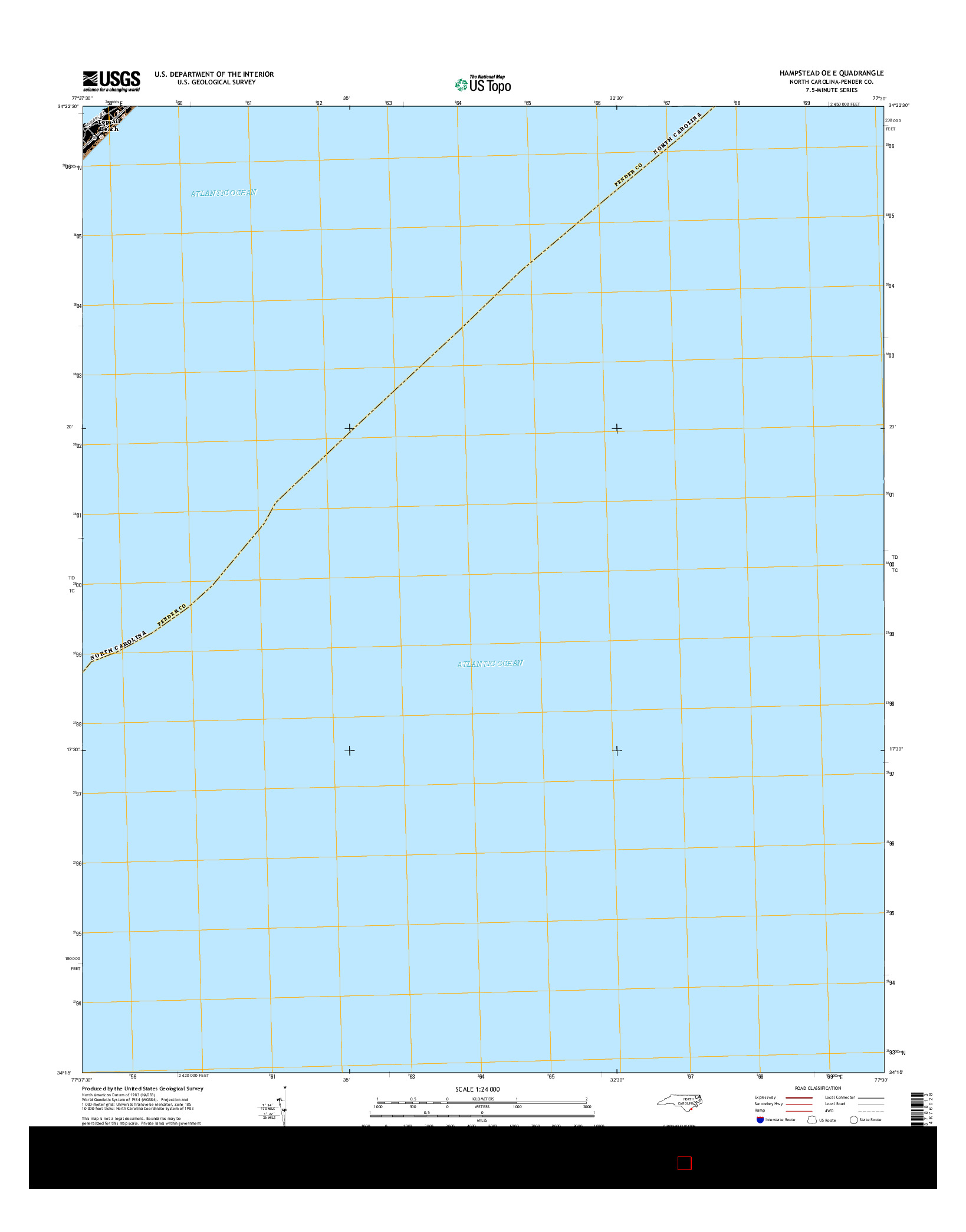 USGS US TOPO 7.5-MINUTE MAP FOR HAMPSTEAD OE E, NC 2016