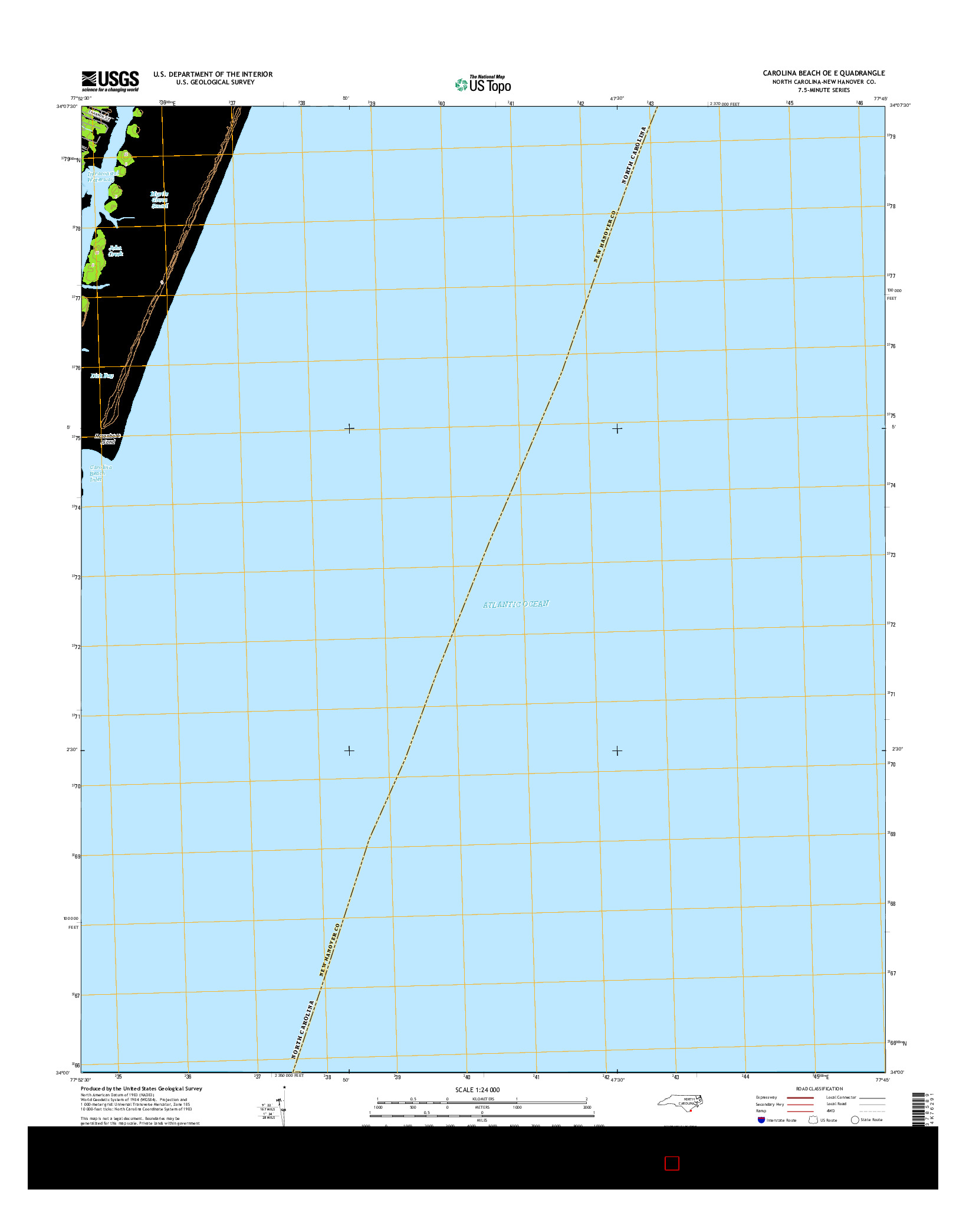 USGS US TOPO 7.5-MINUTE MAP FOR CAROLINA BEACH OE E, NC 2016