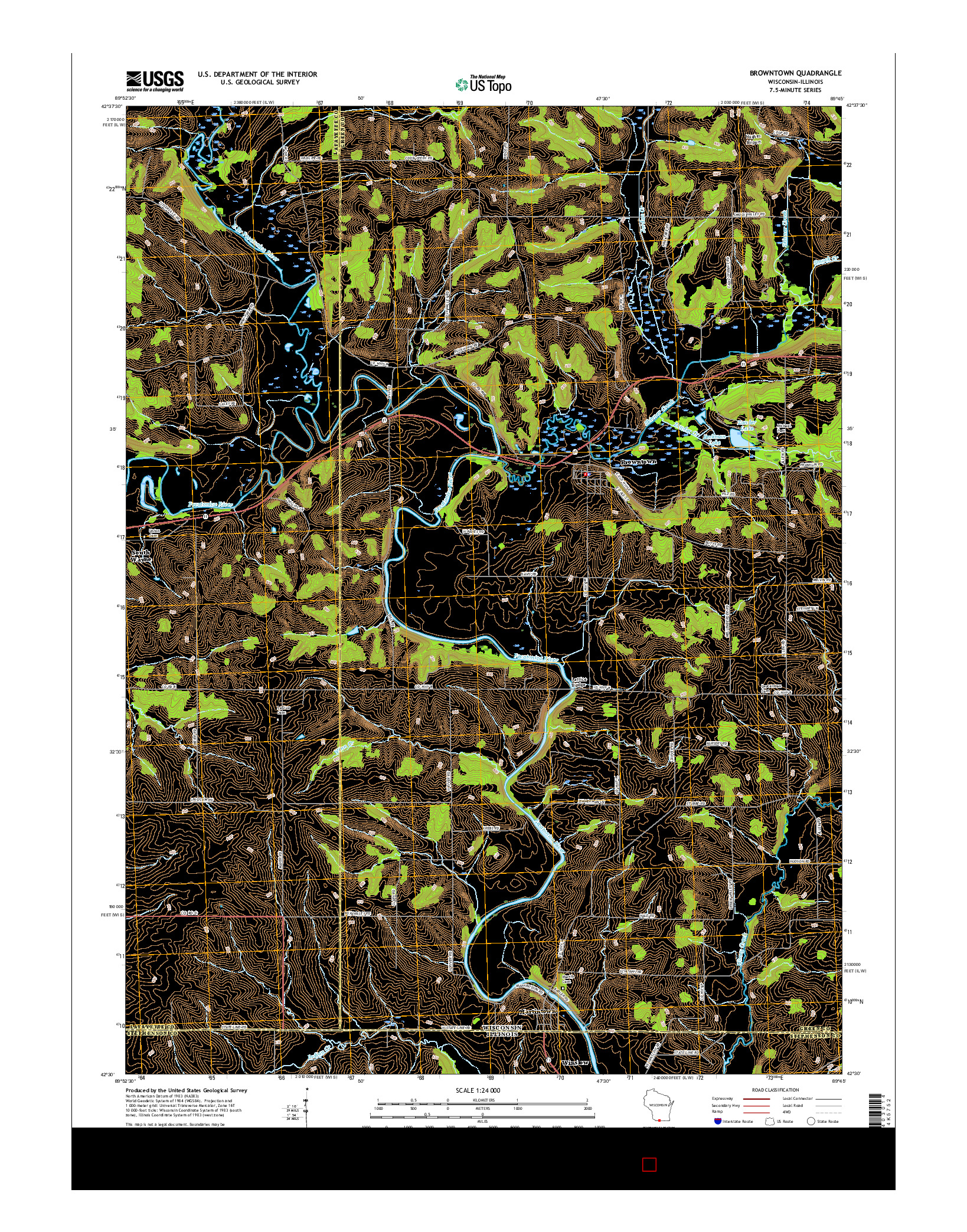 USGS US TOPO 7.5-MINUTE MAP FOR BROWNTOWN, WI-IL 2016