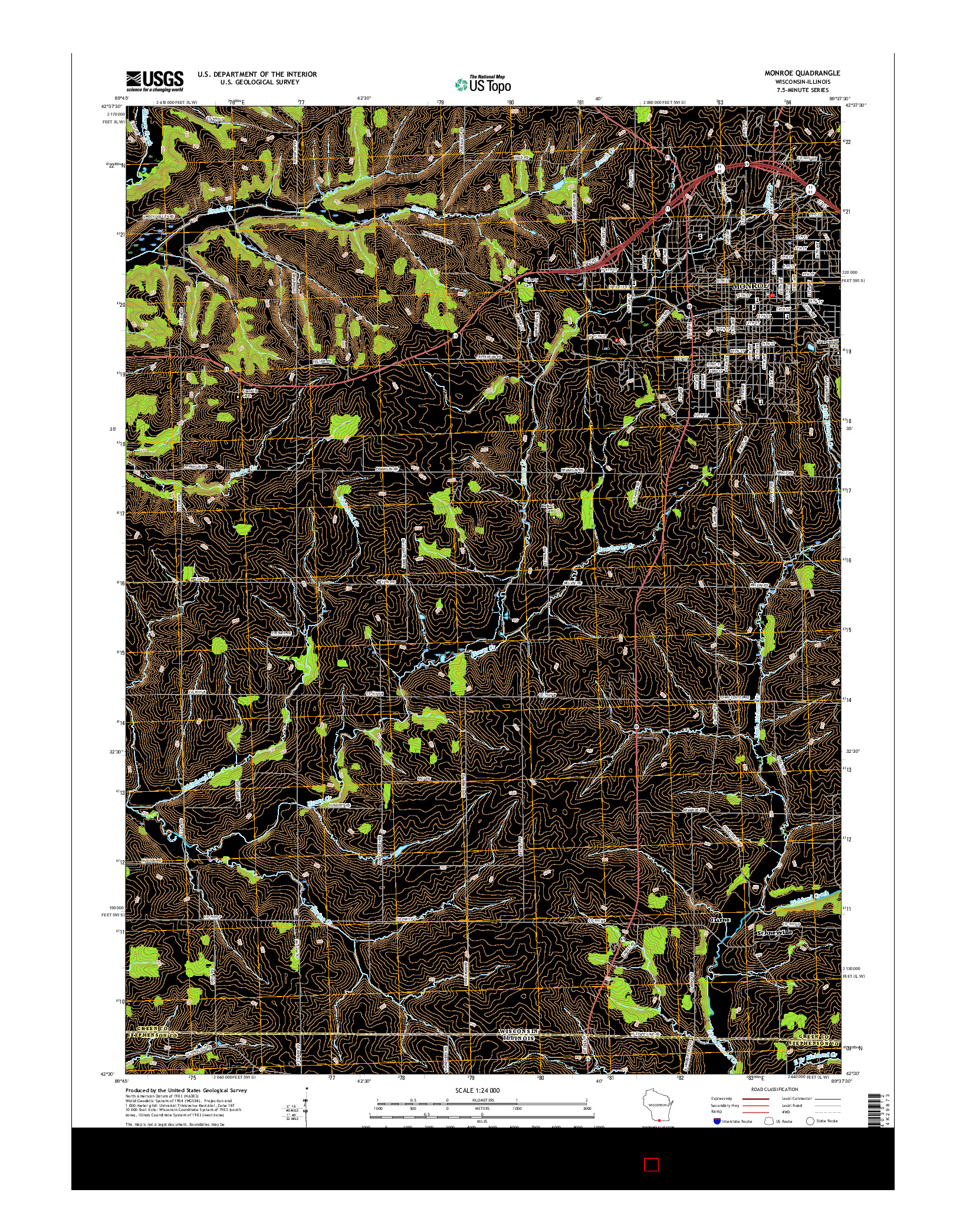 USGS US TOPO 7.5-MINUTE MAP FOR MONROE, WI-IL 2016
