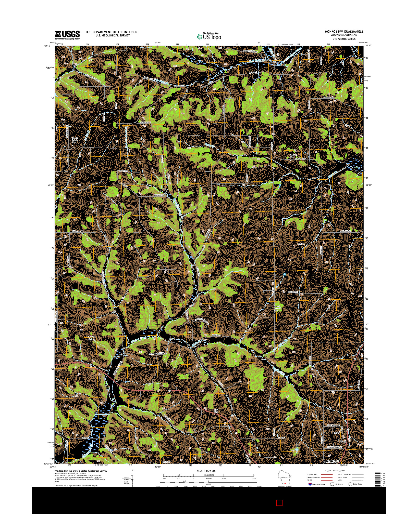 USGS US TOPO 7.5-MINUTE MAP FOR MONROE NW, WI 2016