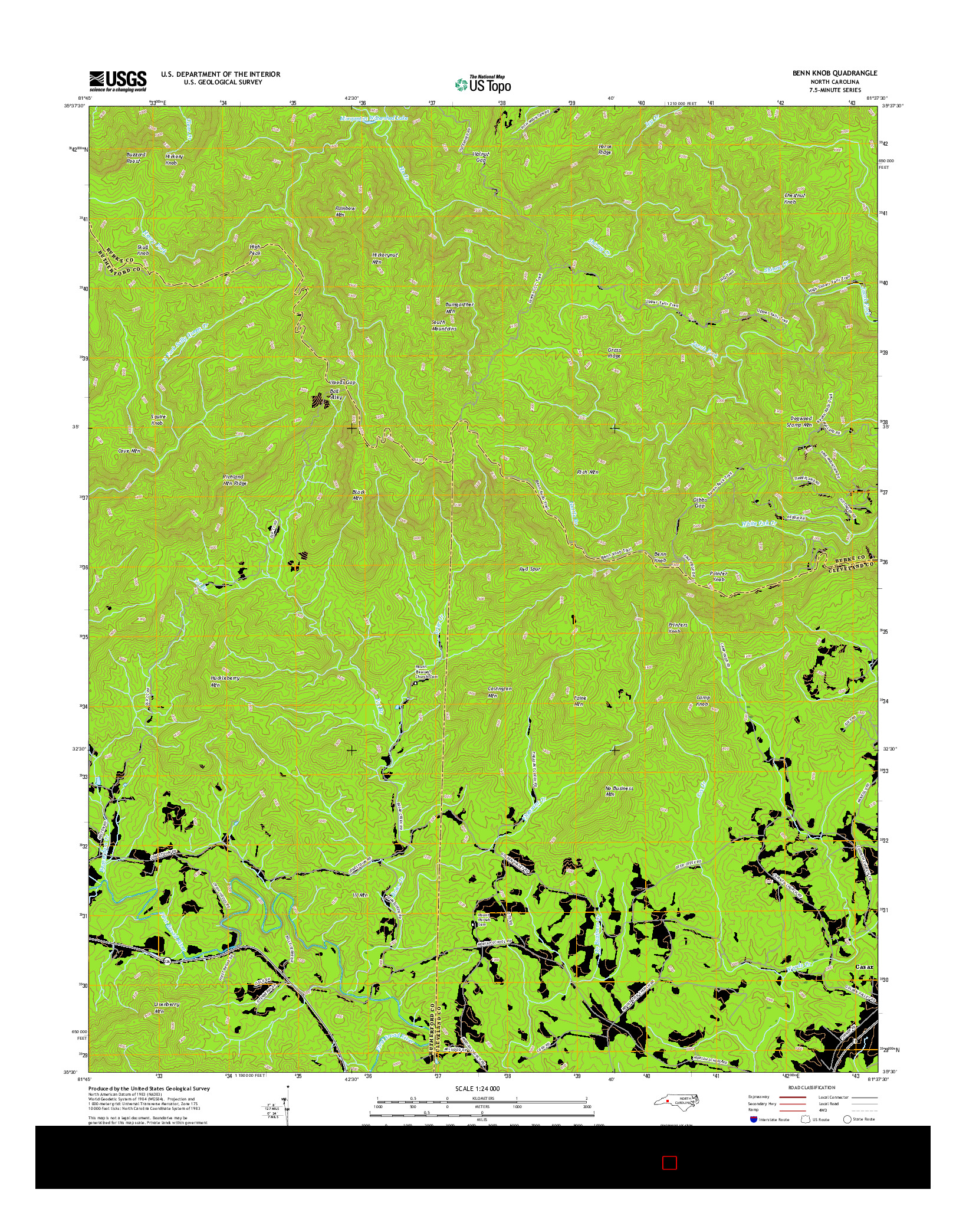 USGS US TOPO 7.5-MINUTE MAP FOR BENN KNOB, NC 2016